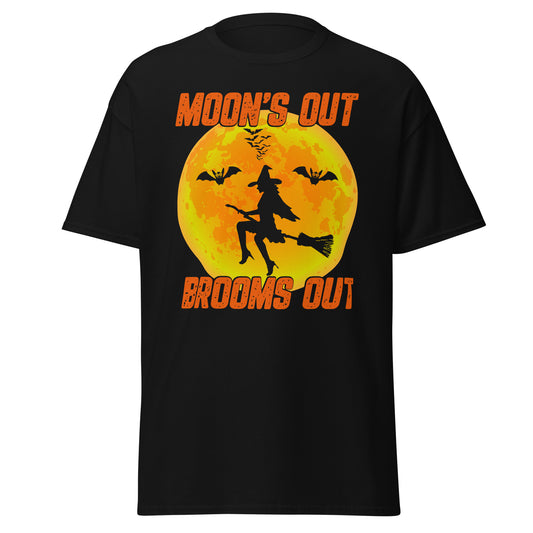 MOON'S OUT BROOMS OUT , Halloween Design Soft Style Heavy Cotton T-Shirt