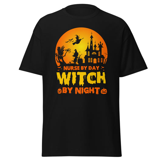 Enfermera de día Bruja de noche, diseño de Halloween Camiseta de algodón pesado de estilo suave