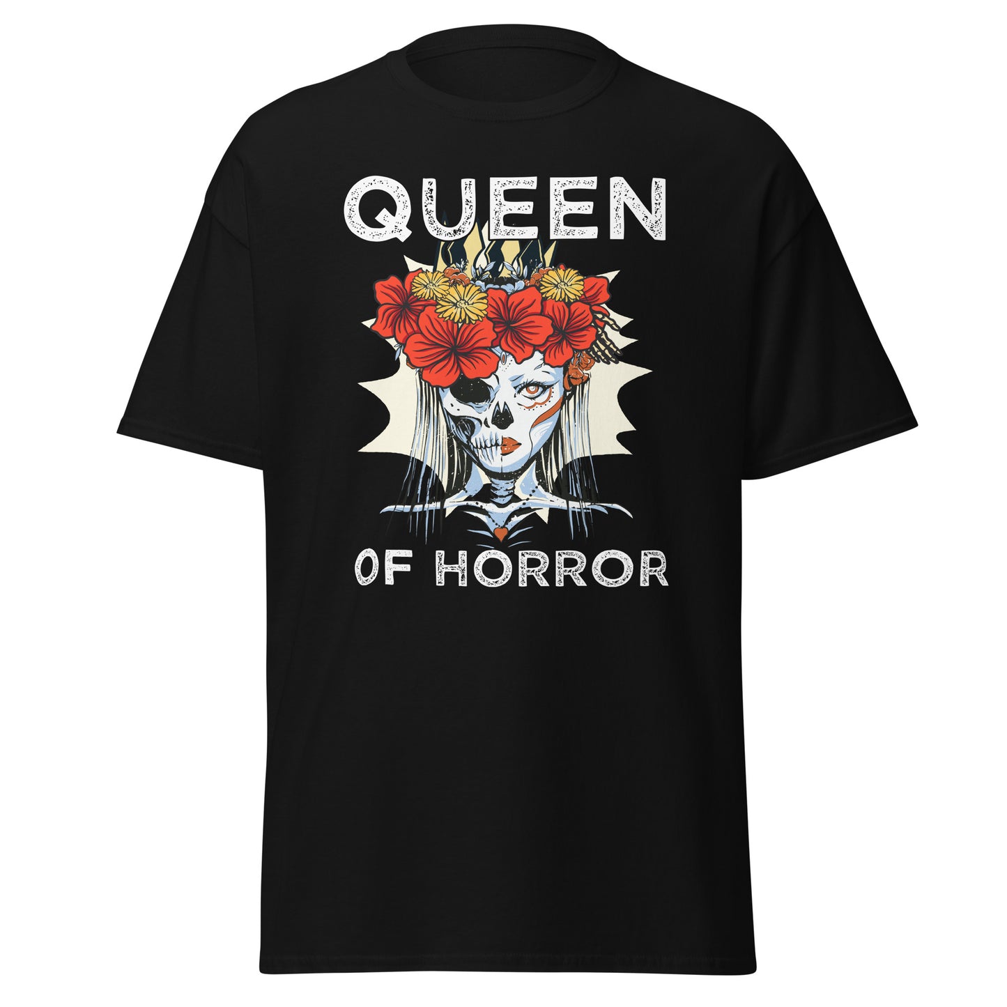 Queen of Horror, Halloween-Design, weiches T-Shirt aus schwerer Baumwolle