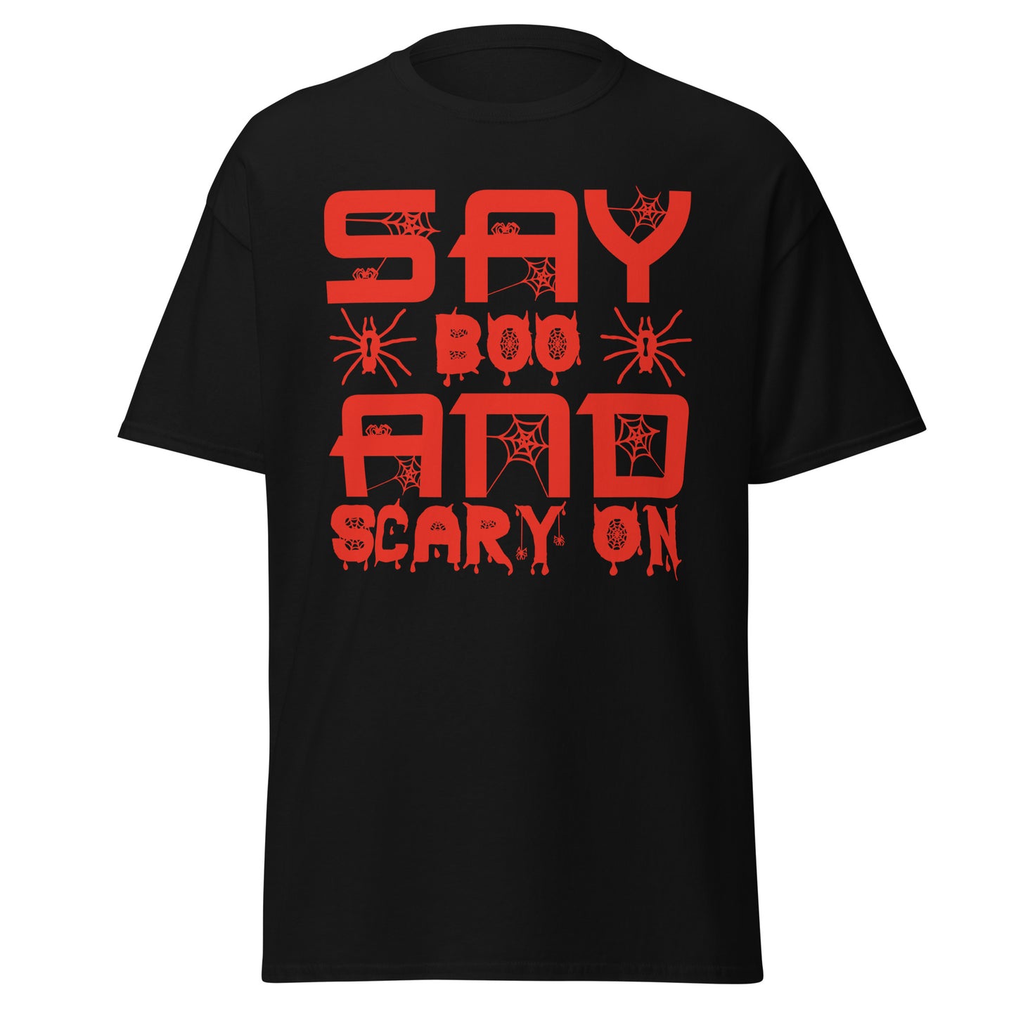 Say Boo And Scary On, weiches T-Shirt aus schwerer Baumwolle im Halloween-Design