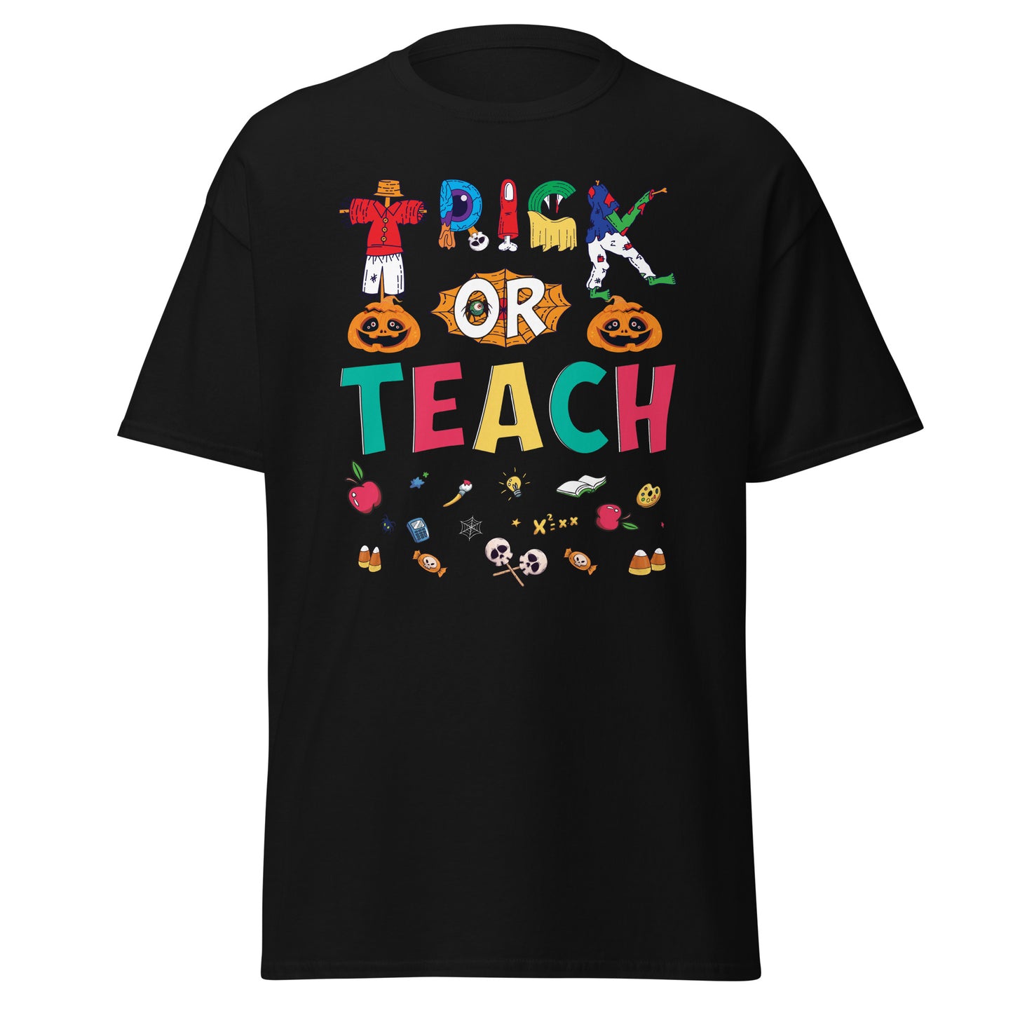 Maestro de escuela Truco o enseñanza, diseño de Halloween Camiseta de algodón pesado de estilo suave