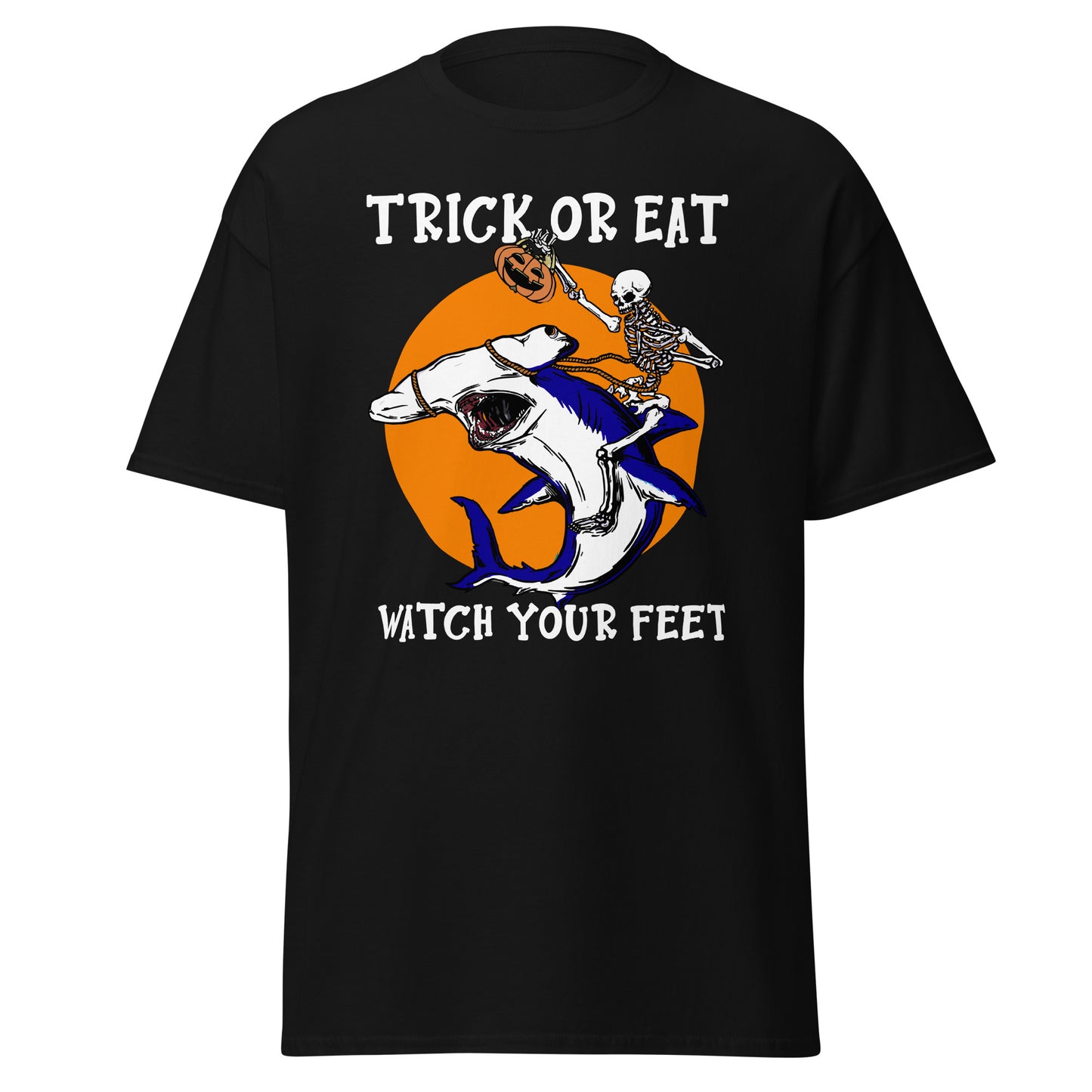 Truco o comida de tiburón, camiseta de algodón pesado de estilo suave con diseño de Halloween