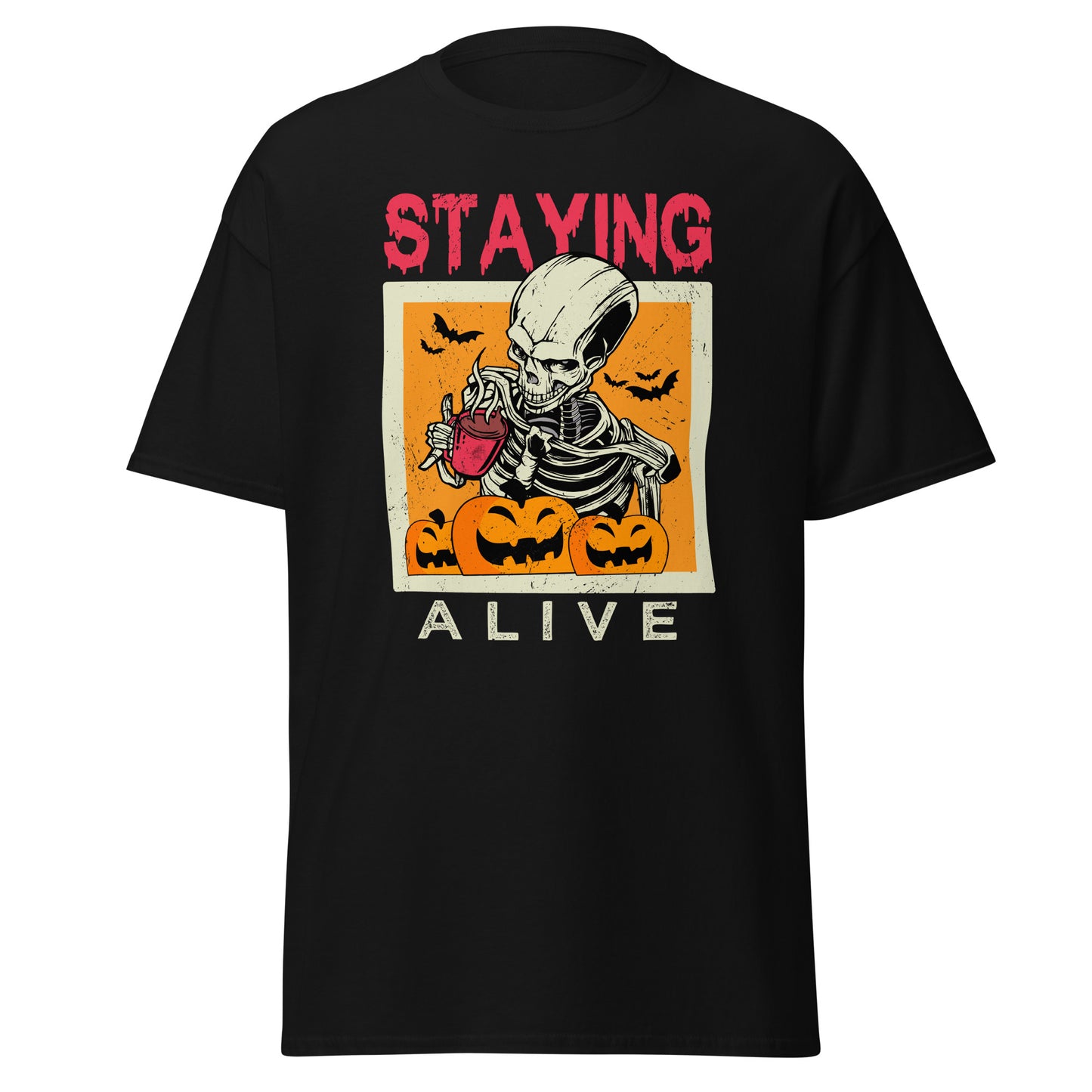 Staying Alive On Halloween , Halloween Design Soft Style Heavy Cotton T-Shirt