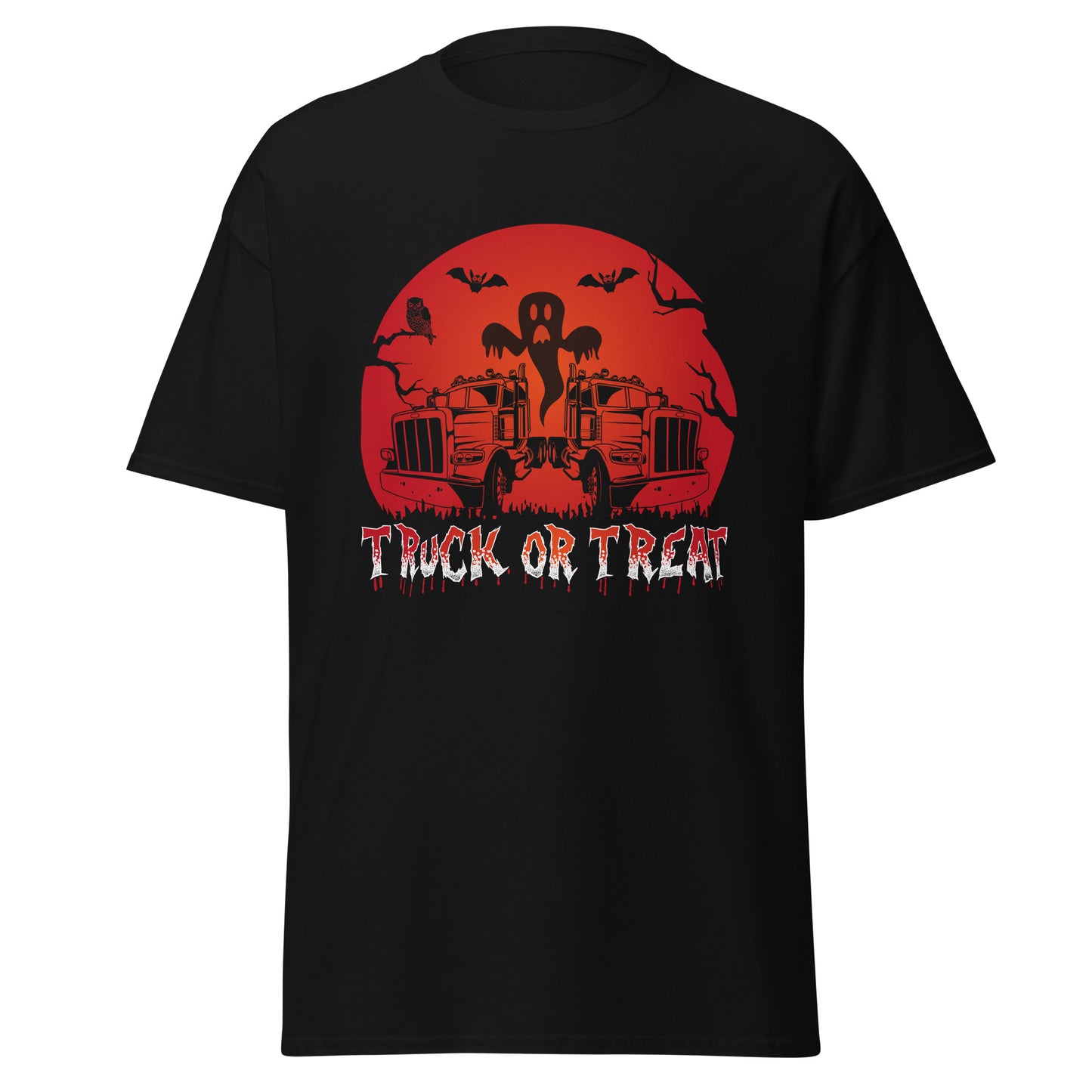 TRUCK OR TREAT, Camiseta de algodón pesado de estilo suave con diseño de Halloween