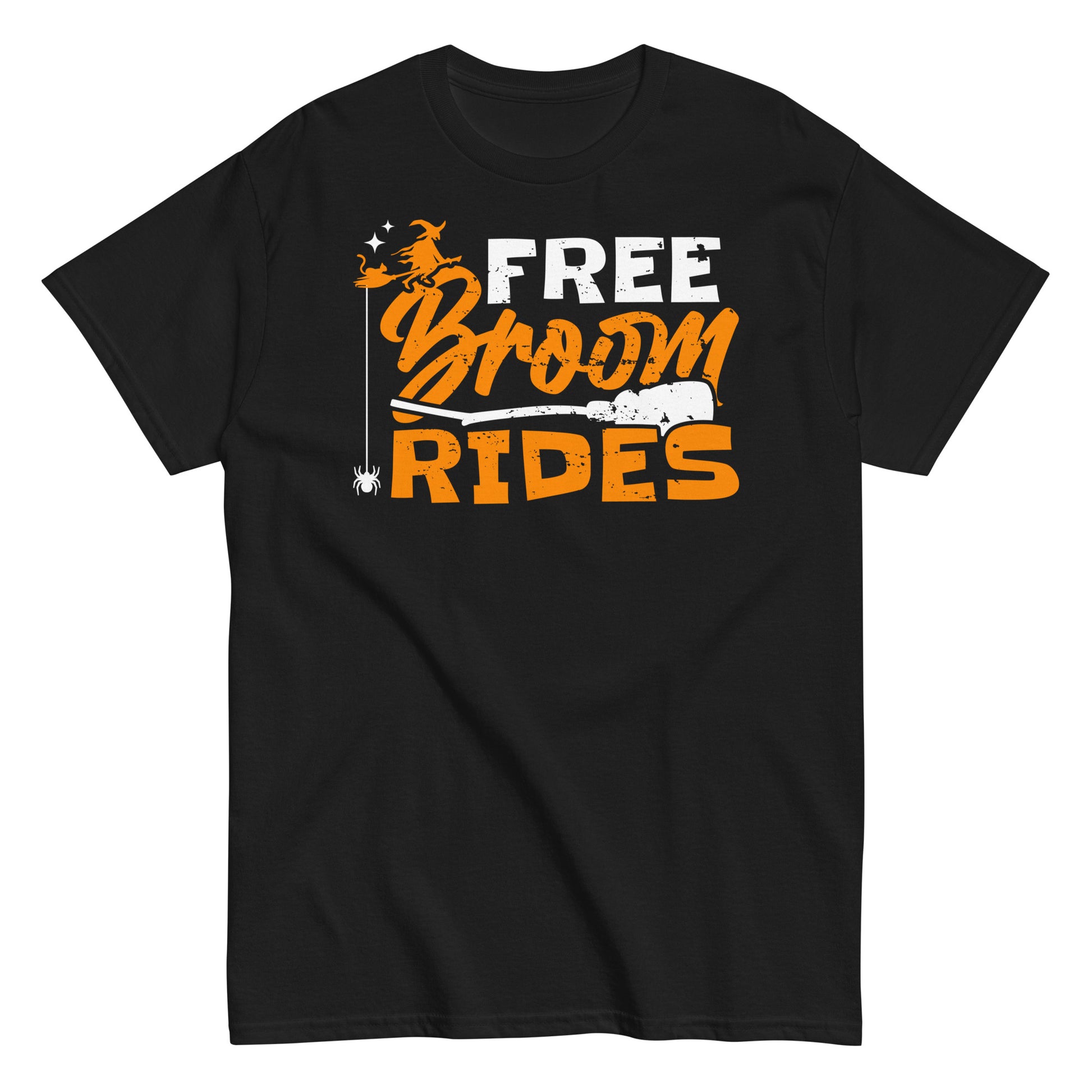 Broomstick Adventure Awaits: Free Broom Rides Tee - Halloween Spirit