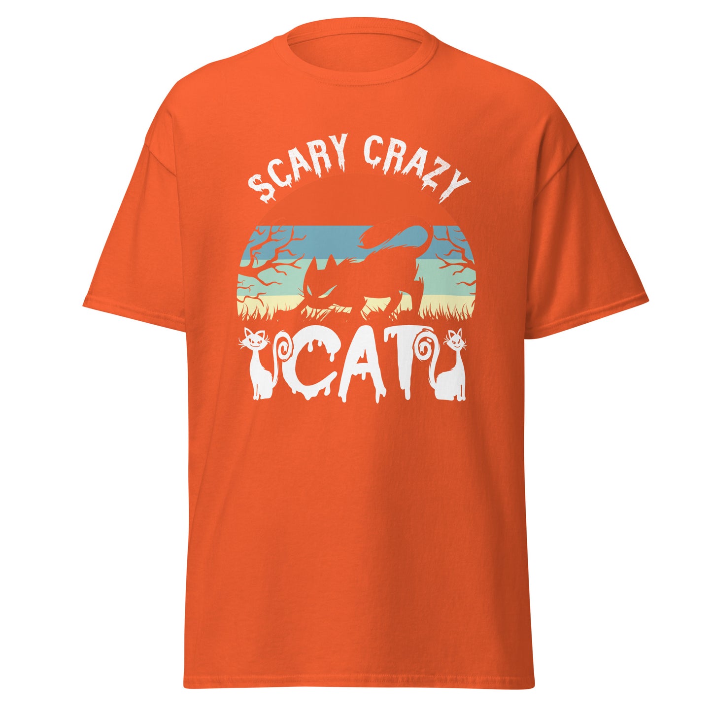 Scary Crazy Cat, camiseta de algodón pesado de estilo suave con diseño de Halloween