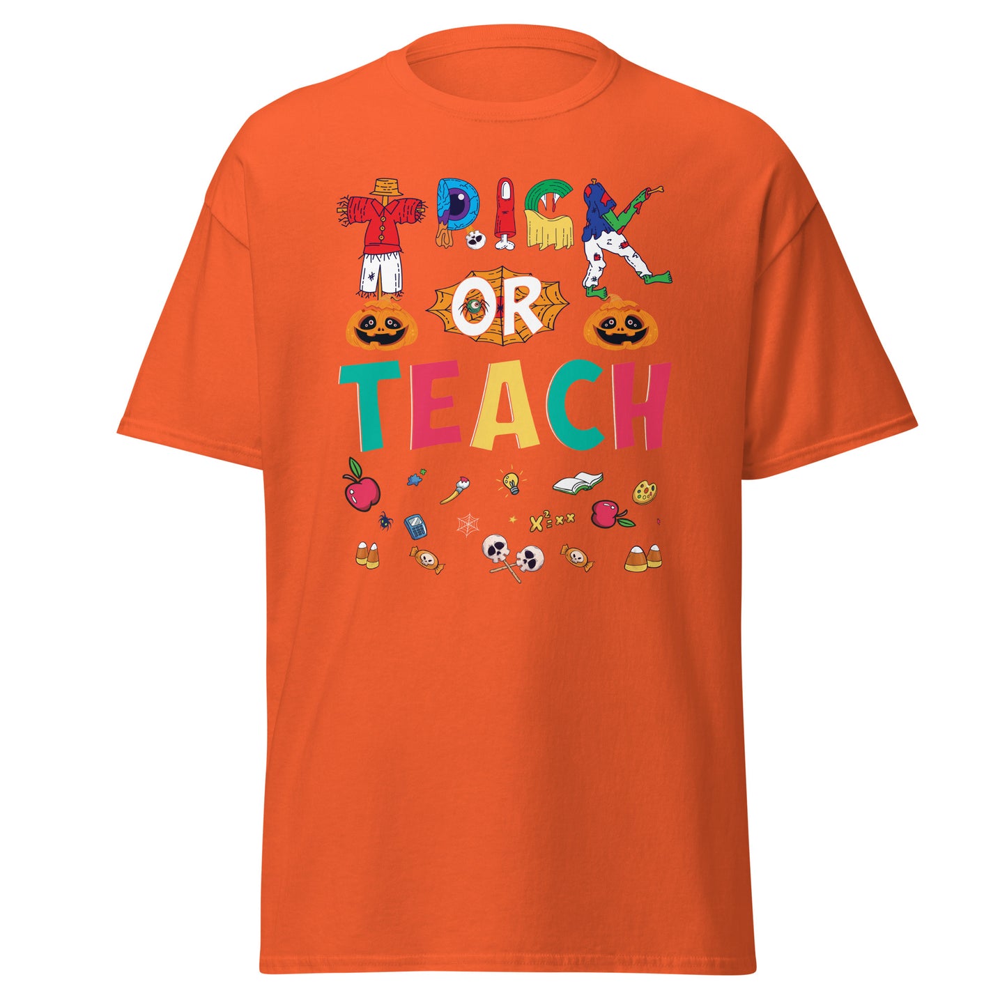 Maestro de escuela Truco o enseñanza, diseño de Halloween Camiseta de algodón pesado de estilo suave