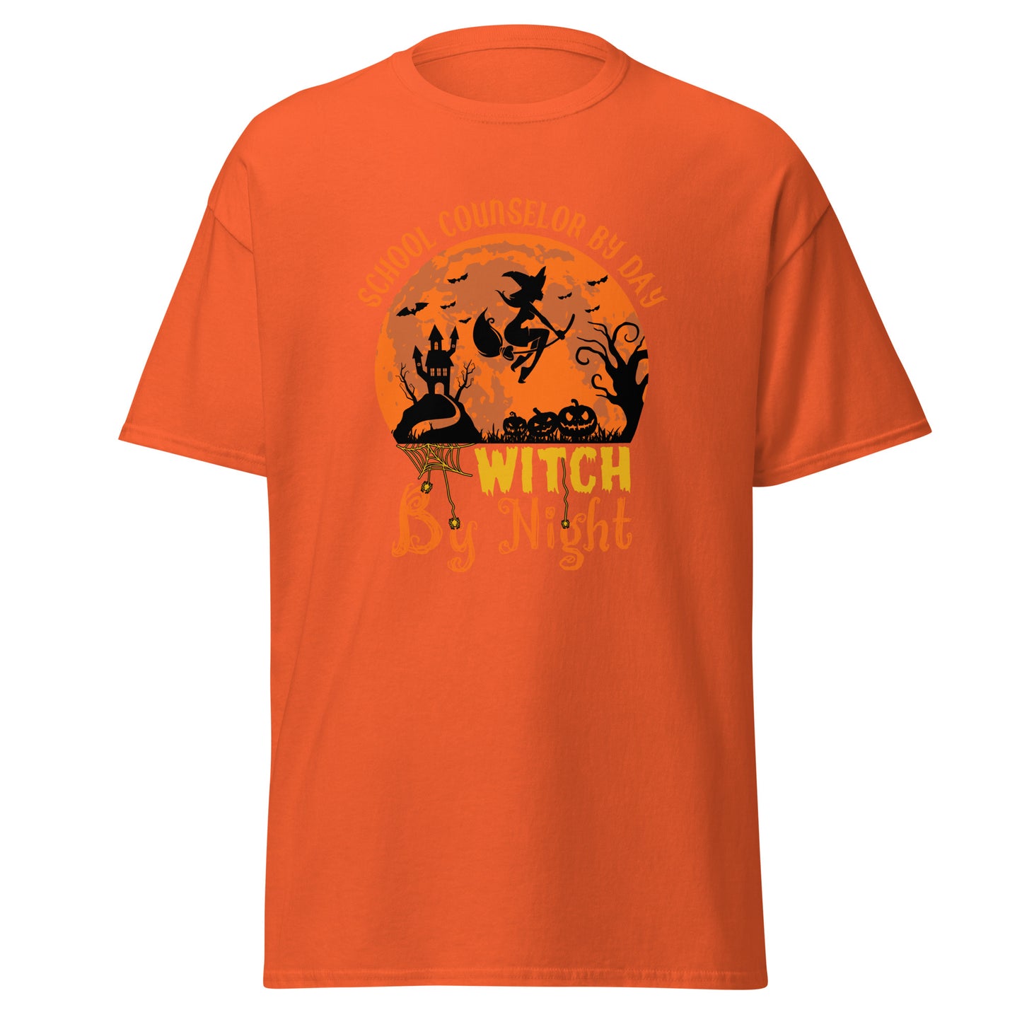 Schulberater bei Tag, Hexe bei Nacht, Halloween-Design, weiches T-Shirt aus schwerer Baumwolle