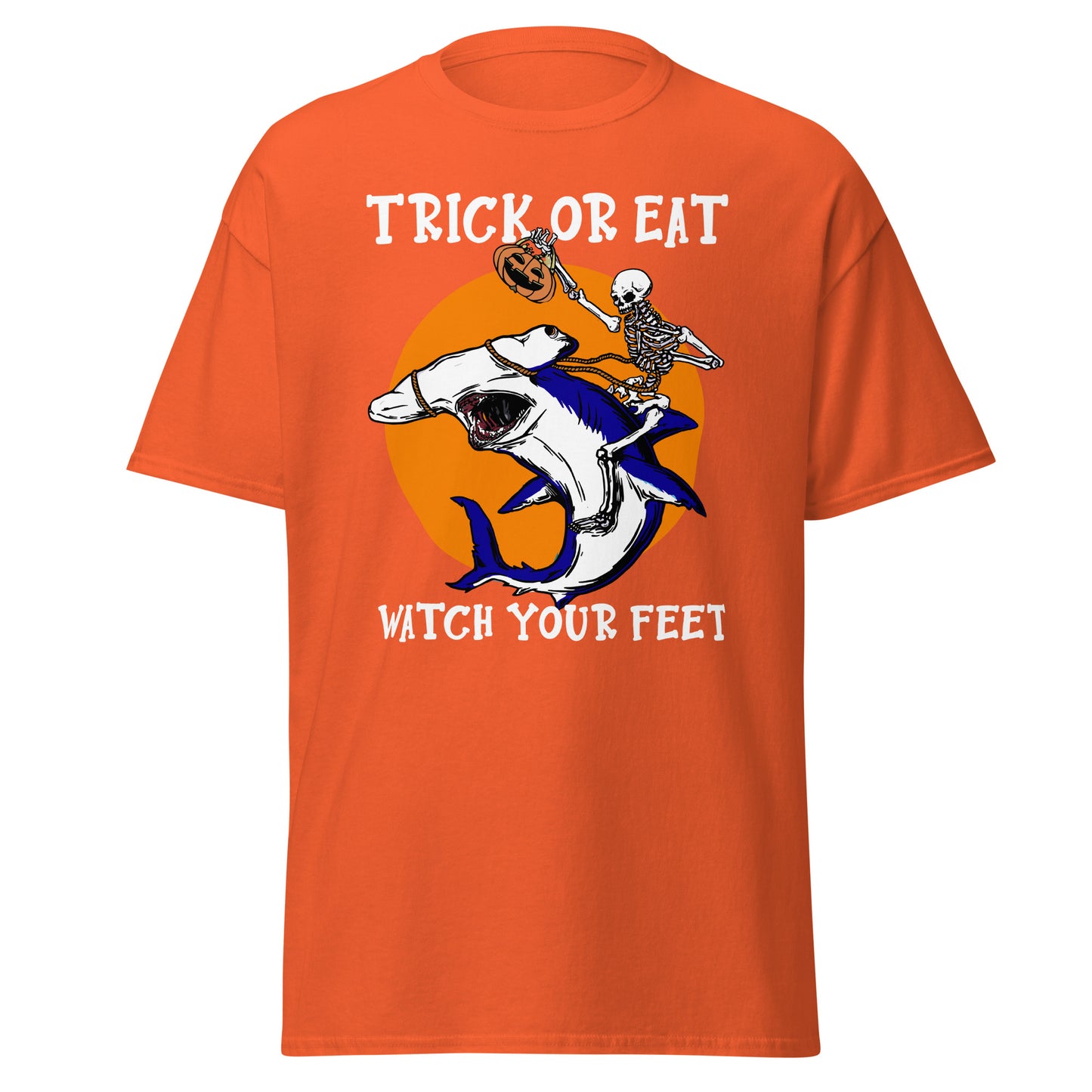 Shark Trick or Eat, Halloween-Design, weiches T-Shirt aus schwerer Baumwolle