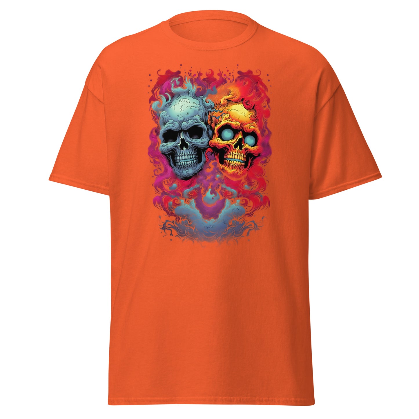 Camiseta de algodón pesado con diseño de calavera explotada y estilo suave de Halloween