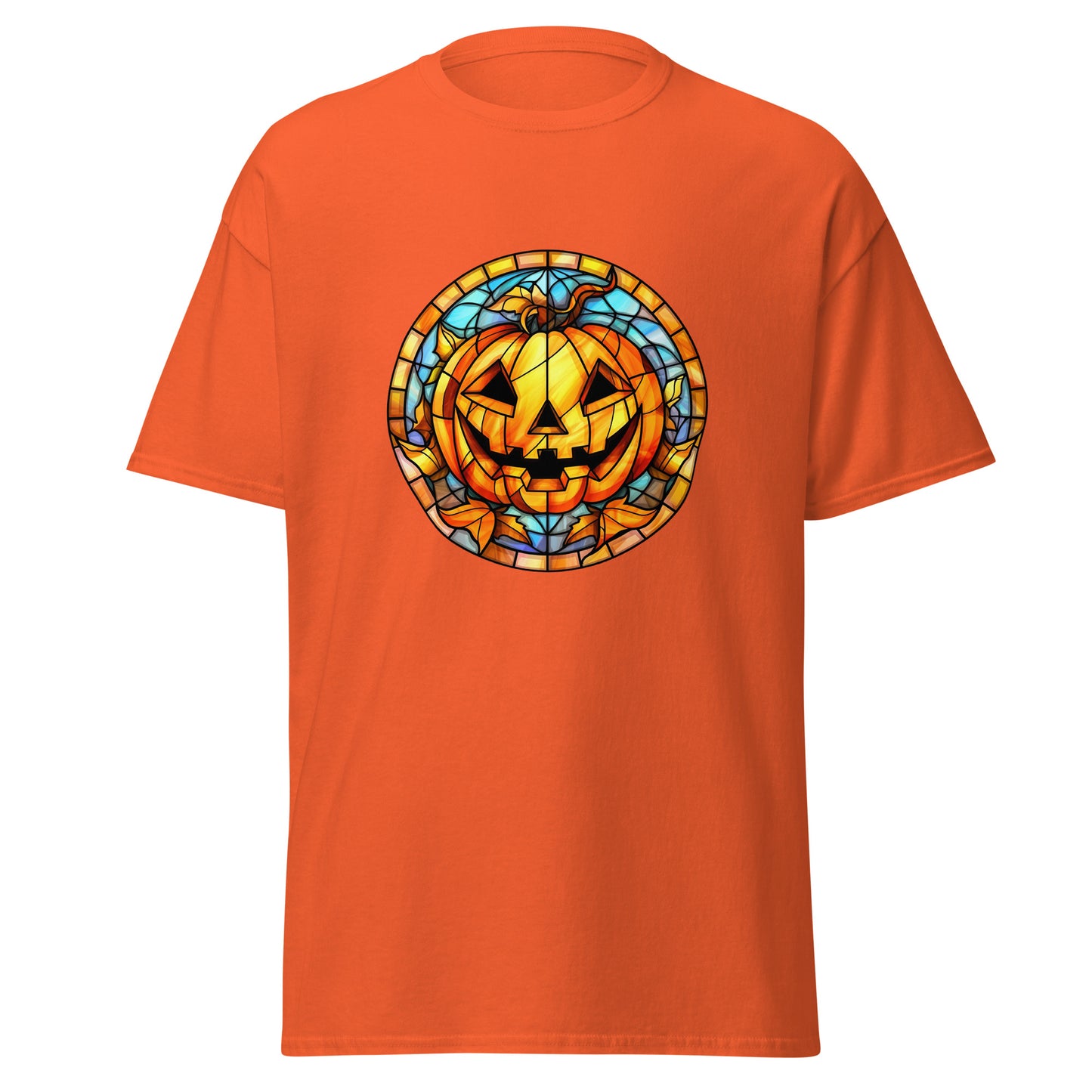 Buntglas-Halloween-Kürbis, Halloween-Design, weicher Stil, schweres Baumwoll-T-Shirt