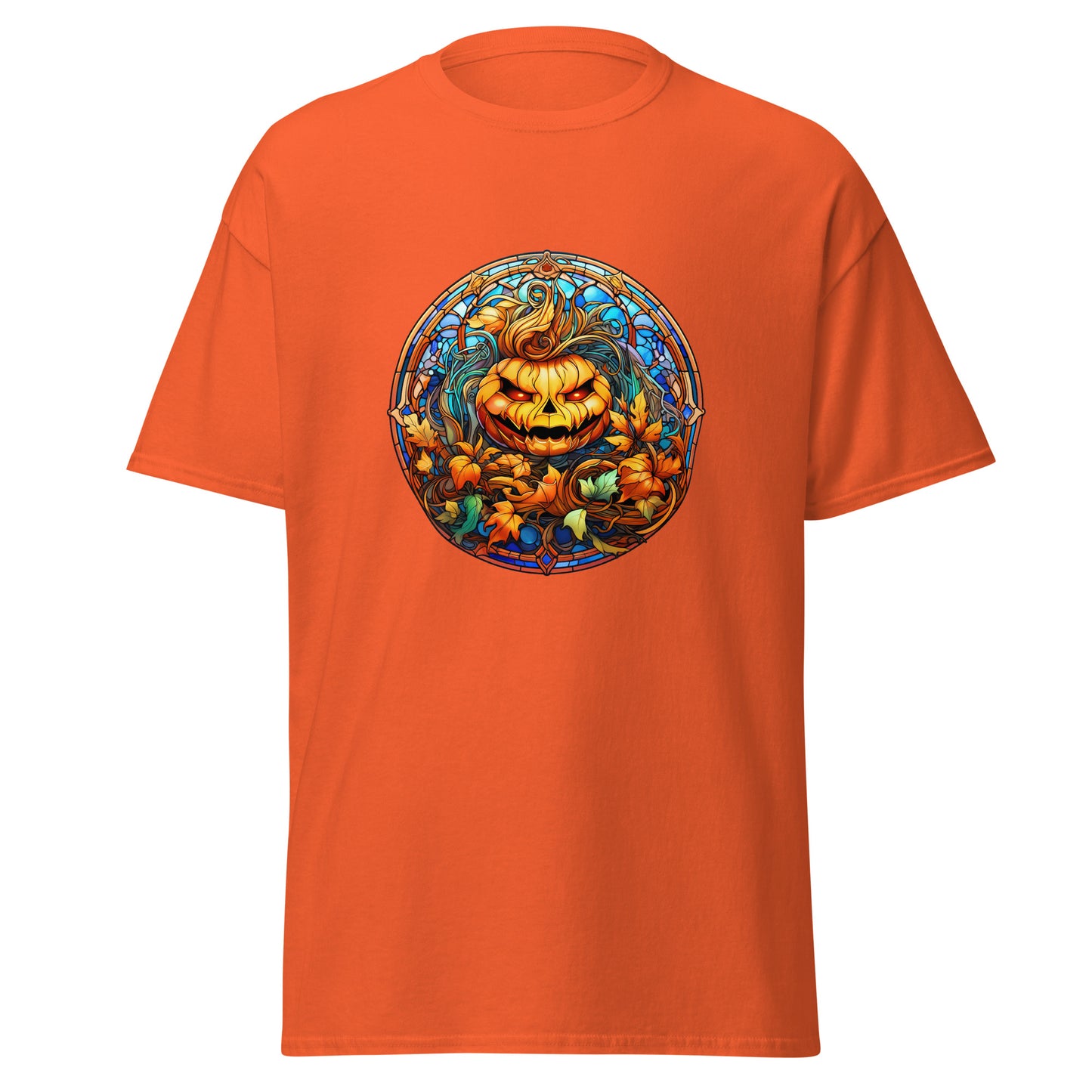 Vidrieras Calabaza de Halloween, Diseño de Halloween Camiseta de algodón pesado de estilo suave