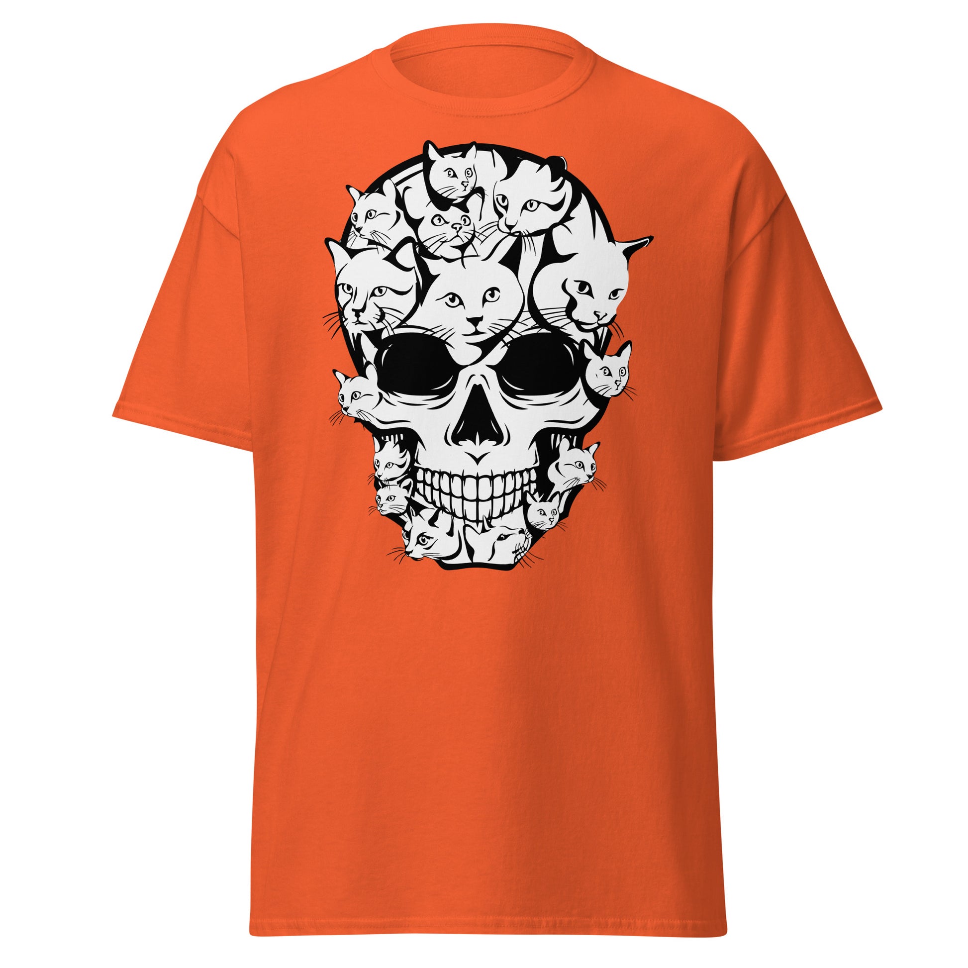 Whiskers and Chills: Funny Cat Skull T-Shirt - Embrace Halloween Vibes