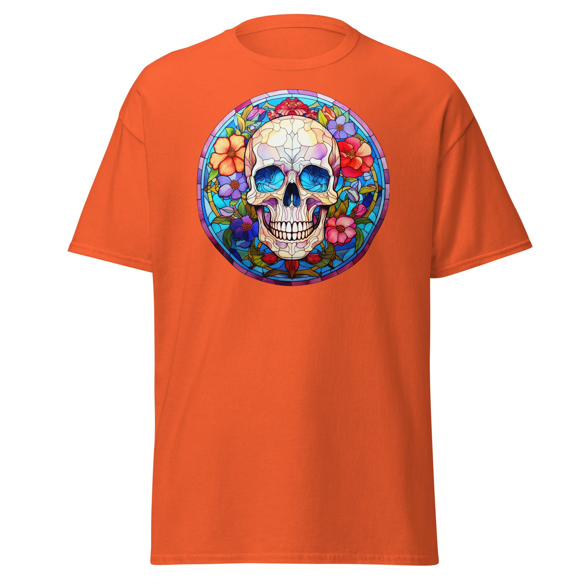 Elevate Spooky Vibes: Skull Stained Glass Tee