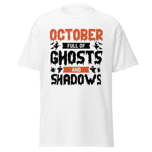 Oktober voller Geister und Schatten, weiches T-Shirt aus schwerer Baumwolle im Halloween-Design