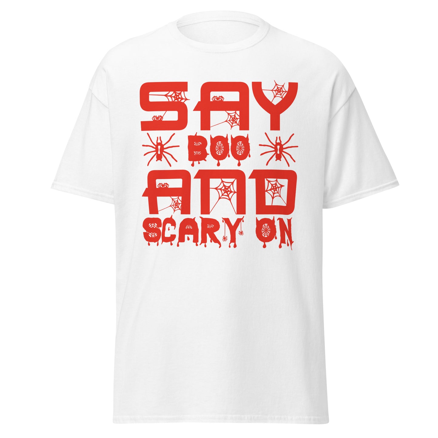 Say Boo And Scary On, camiseta de algodón pesado de estilo suave con diseño de Halloween