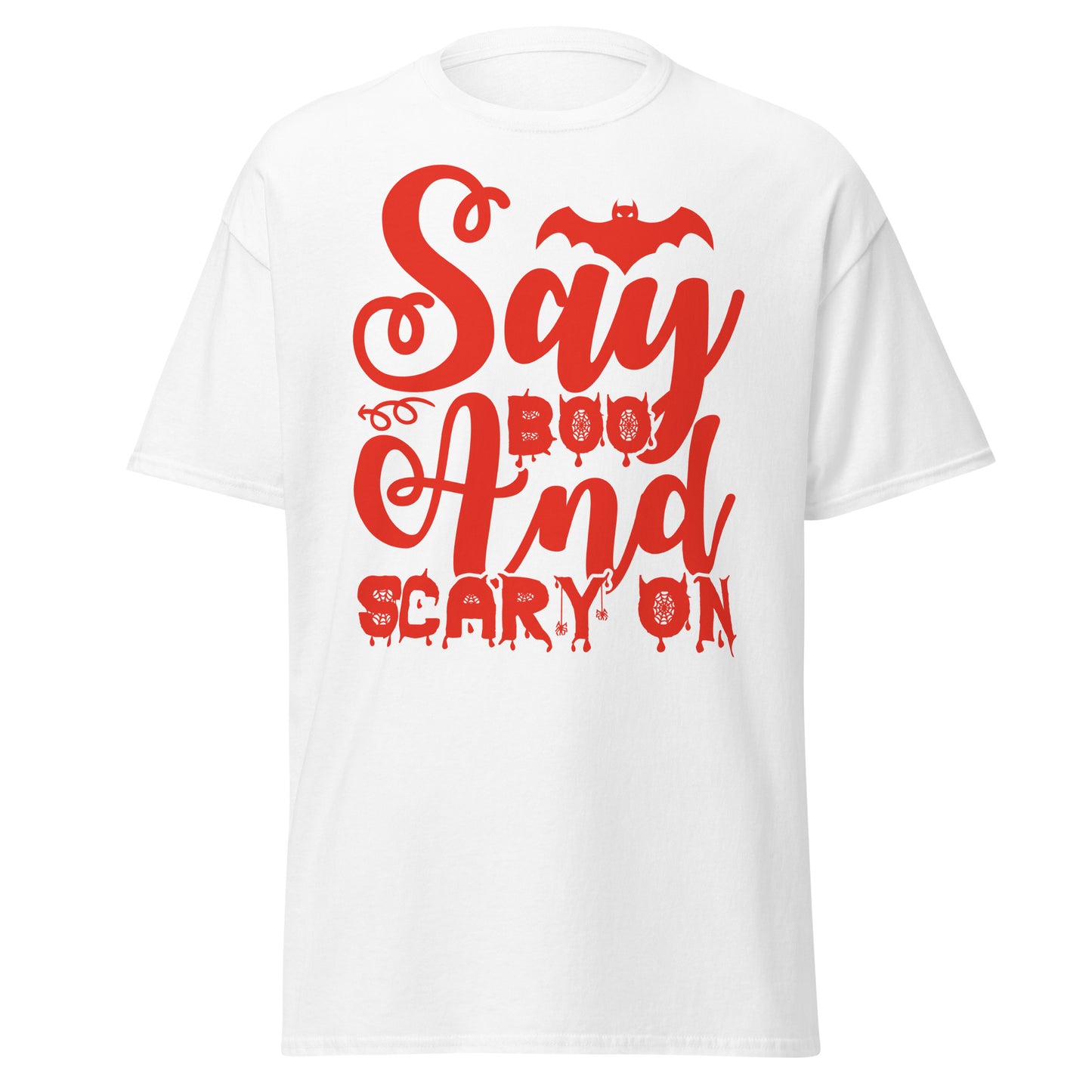 Say Boo And Scary On, camiseta de algodón pesado de estilo suave con diseño de Halloween