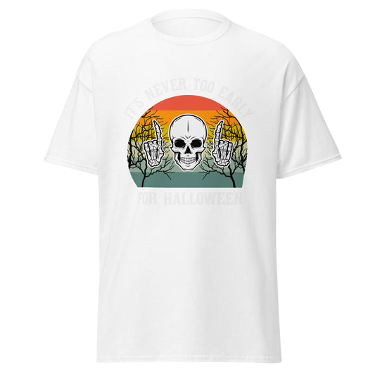 Totenkopf, es ist nie zu früh für Halloween-Design, weiches T-Shirt aus schwerer Baumwolle