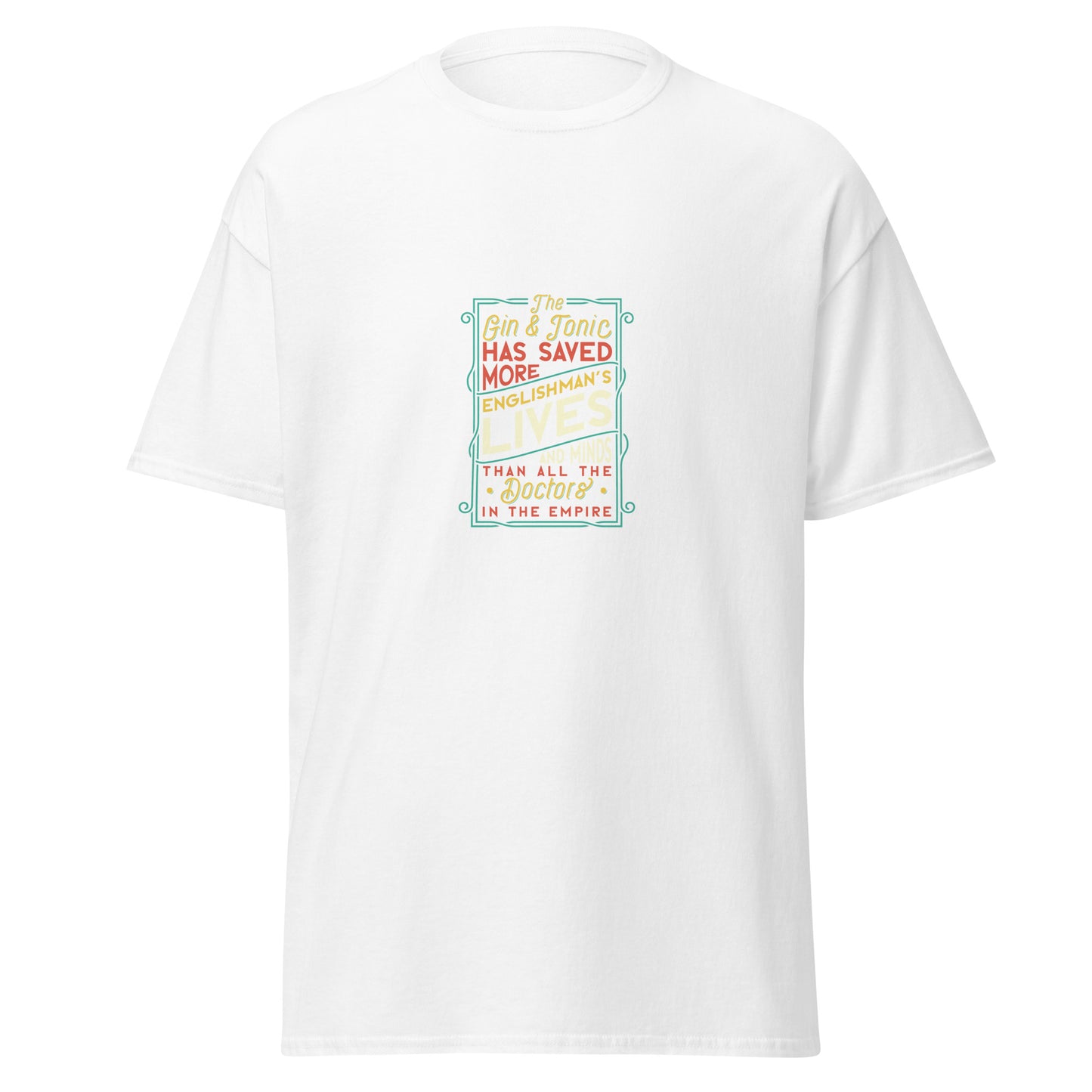 Der Gin &amp; Tonic hat mehr Leben und Gedanken von Engländern gerettet als alle Ärzte, weiches T-Shirt aus schwerer Baumwolle im Halloween-Design