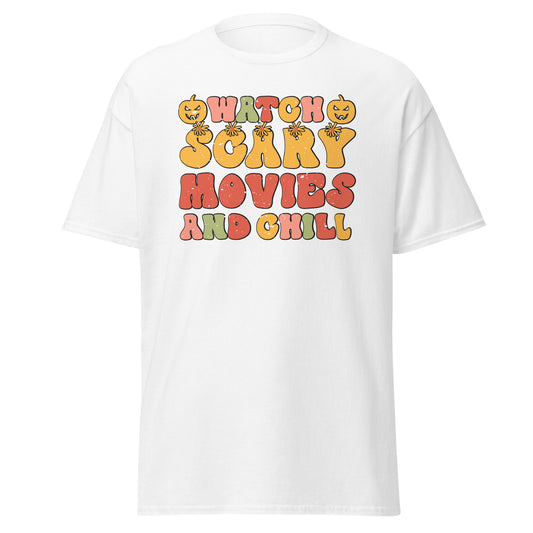 Whatch Scary Movies &amp; Chill, Halloween-Design, weiches T-Shirt aus schwerer Baumwolle