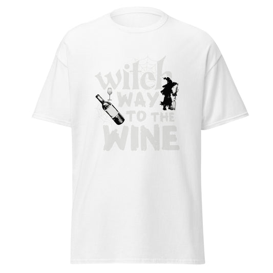 Witch Way to The Wine, Halloween-Design, weiches T-Shirt aus schwerer Baumwolle