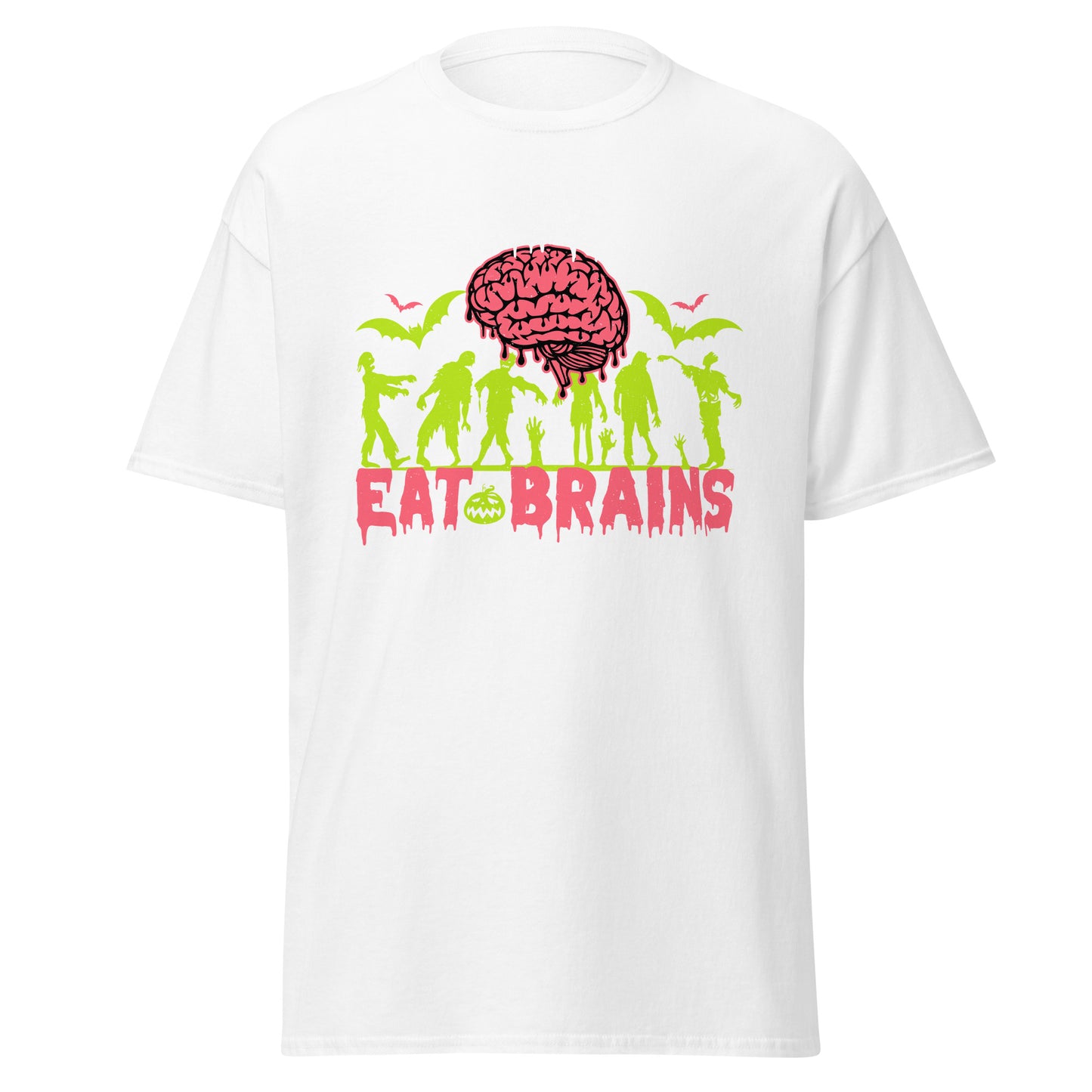 Zombies essen Gehirne, mach dir keine Sorgen, du bist sicher, lustig, Halloween-Design, weiches T-Shirt aus schwerer Baumwolle