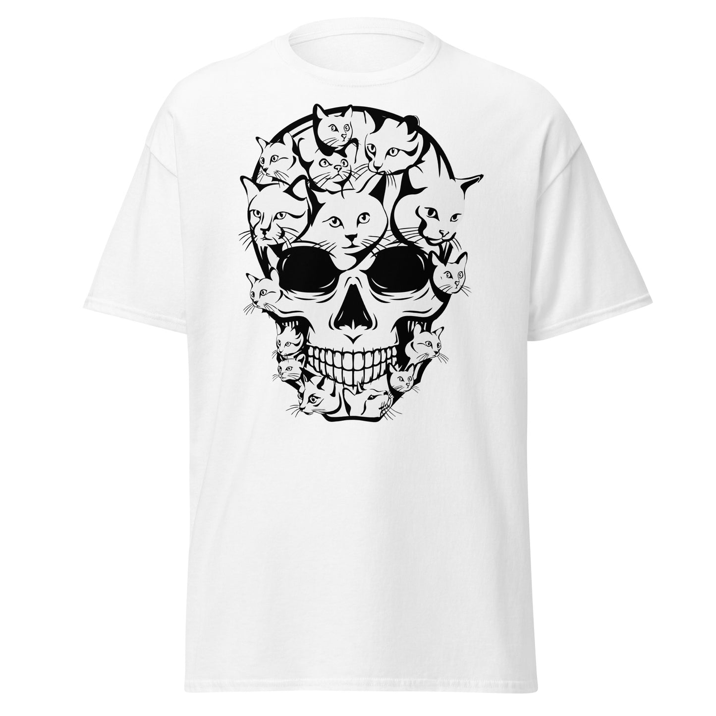 Whiskers and Chills: Funny Cat Skull T-Shirt - Embrace Halloween Vibes