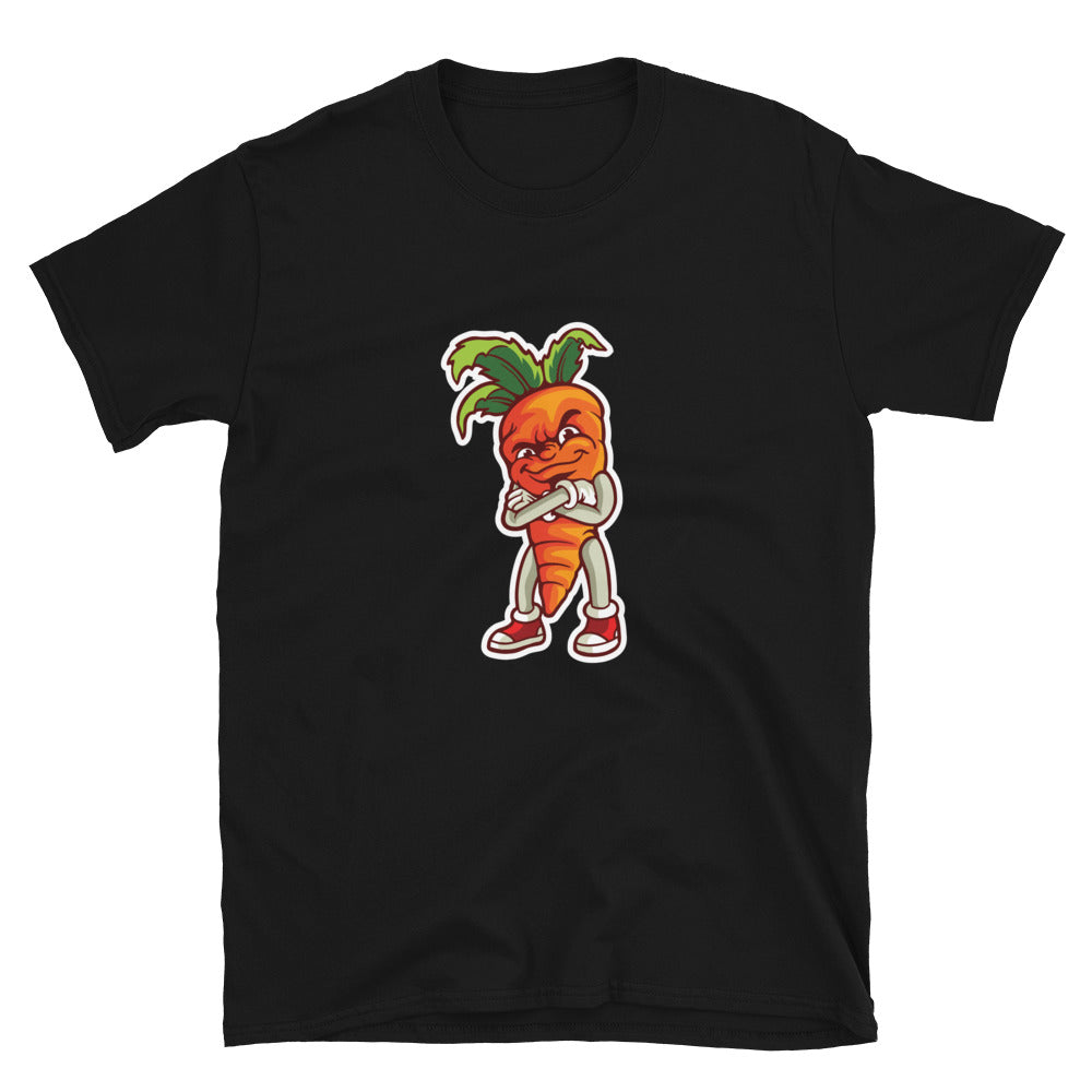 Mascota de zanahoria sonrisa vegetariana Fit Unisex Softstyle camiseta