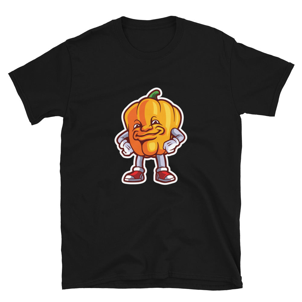 Mascota de pimentón de sonrisa vegetariana Fit Unisex Softstyle Camiseta