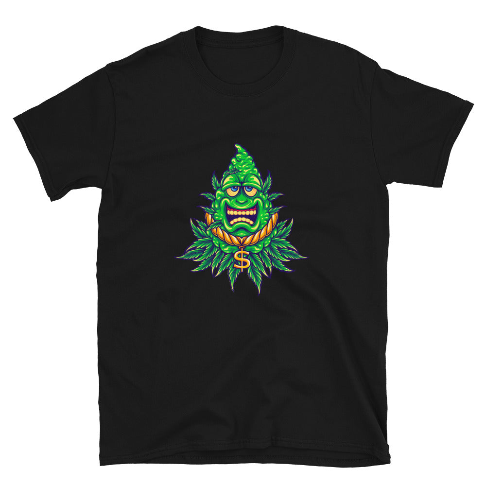 Mascota de hoja de marihuana Hoja de cannabis con dinero en efectivo Fit Unisex Softstyle T-Shirt