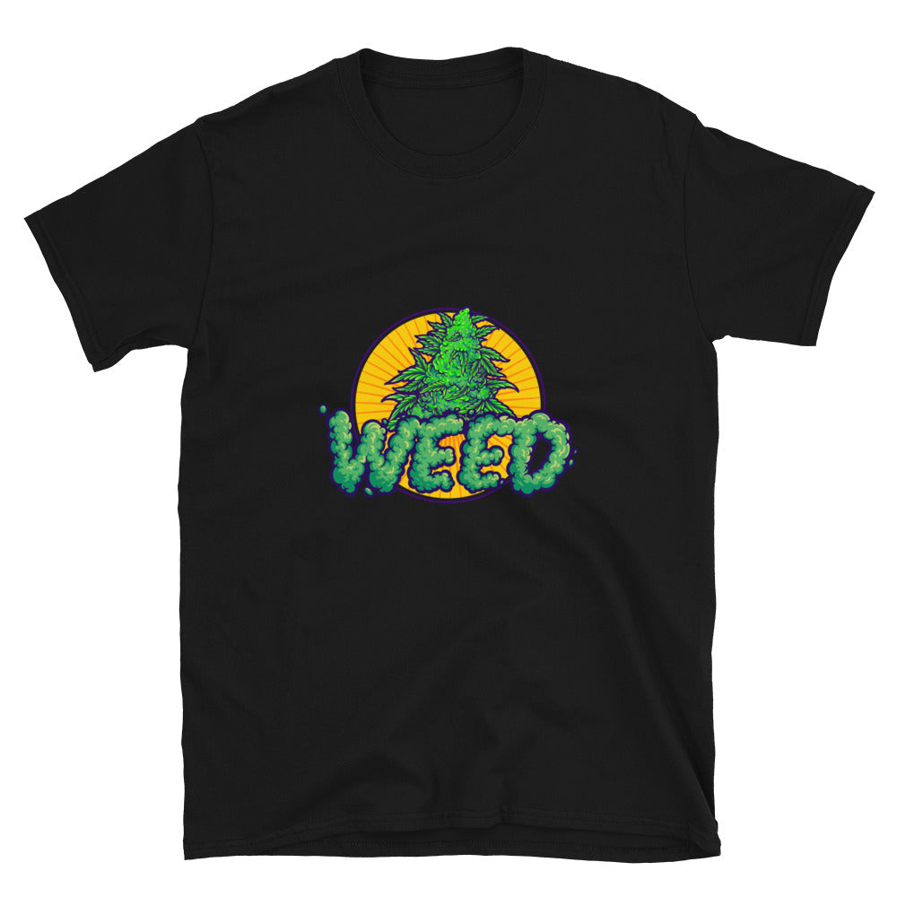 Weed smoke palabra letras Logo cannabis Planta hoja Fit Unisex Softstyle Camiseta