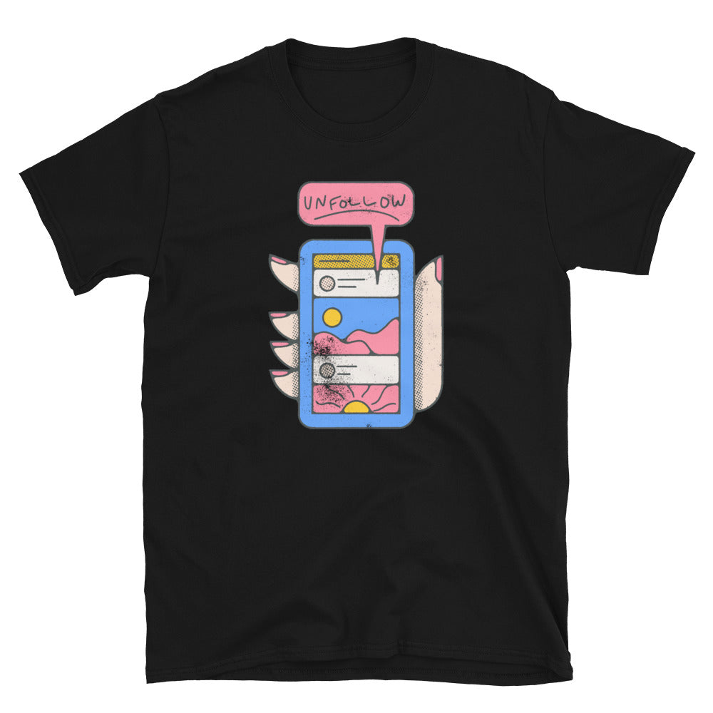 Unfollow Funny Social Media Phone Fit Unisex Softstyle T-Shirt