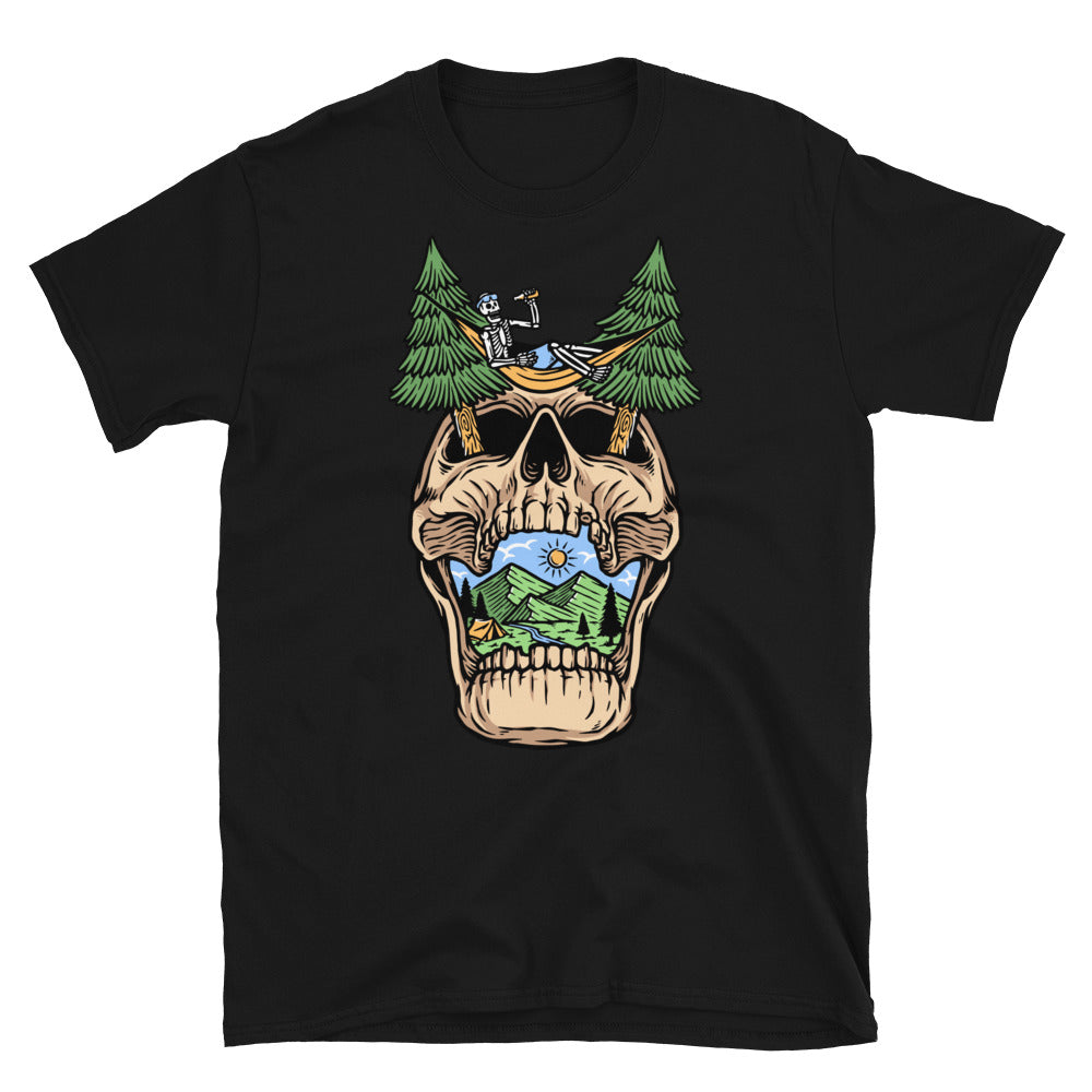 the skull is relaxing on the mountain Fit Unisex Softstyle T-Shirt