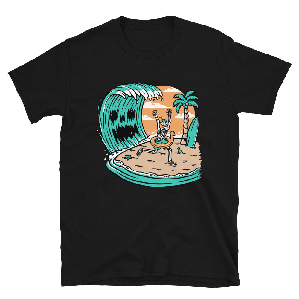 Skull Attacked by Giant Waves Fit Unisex Softstyle T-Shirt