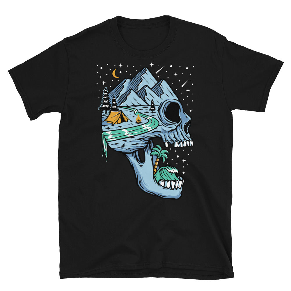 mountain and beach on skull island at night Fit Unisex Softstyle T-Shirt