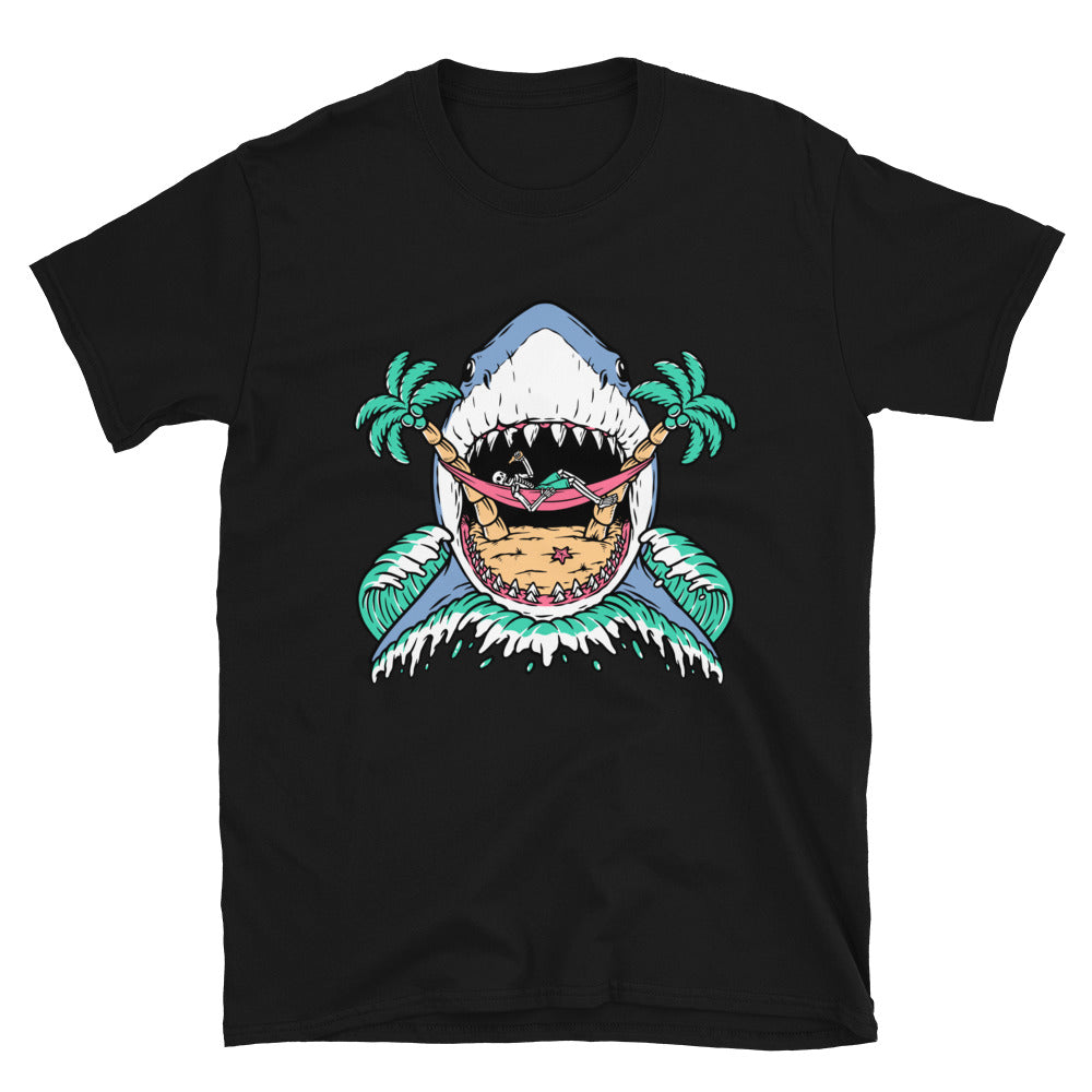 Shark Attack Skull on Beach Fit Unisex Softstyle T-Shirt