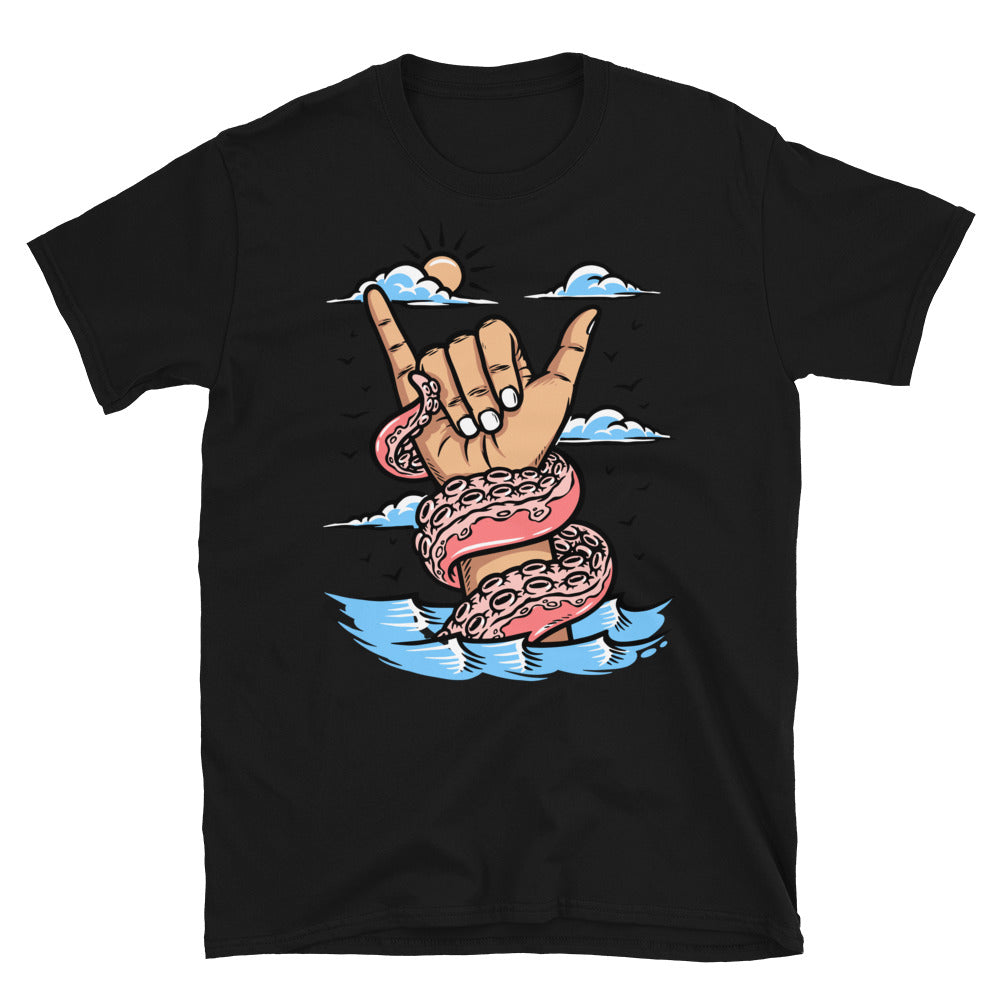 Tentacle and shaka hand sign Fit Unisex Softstyle T-Shirt