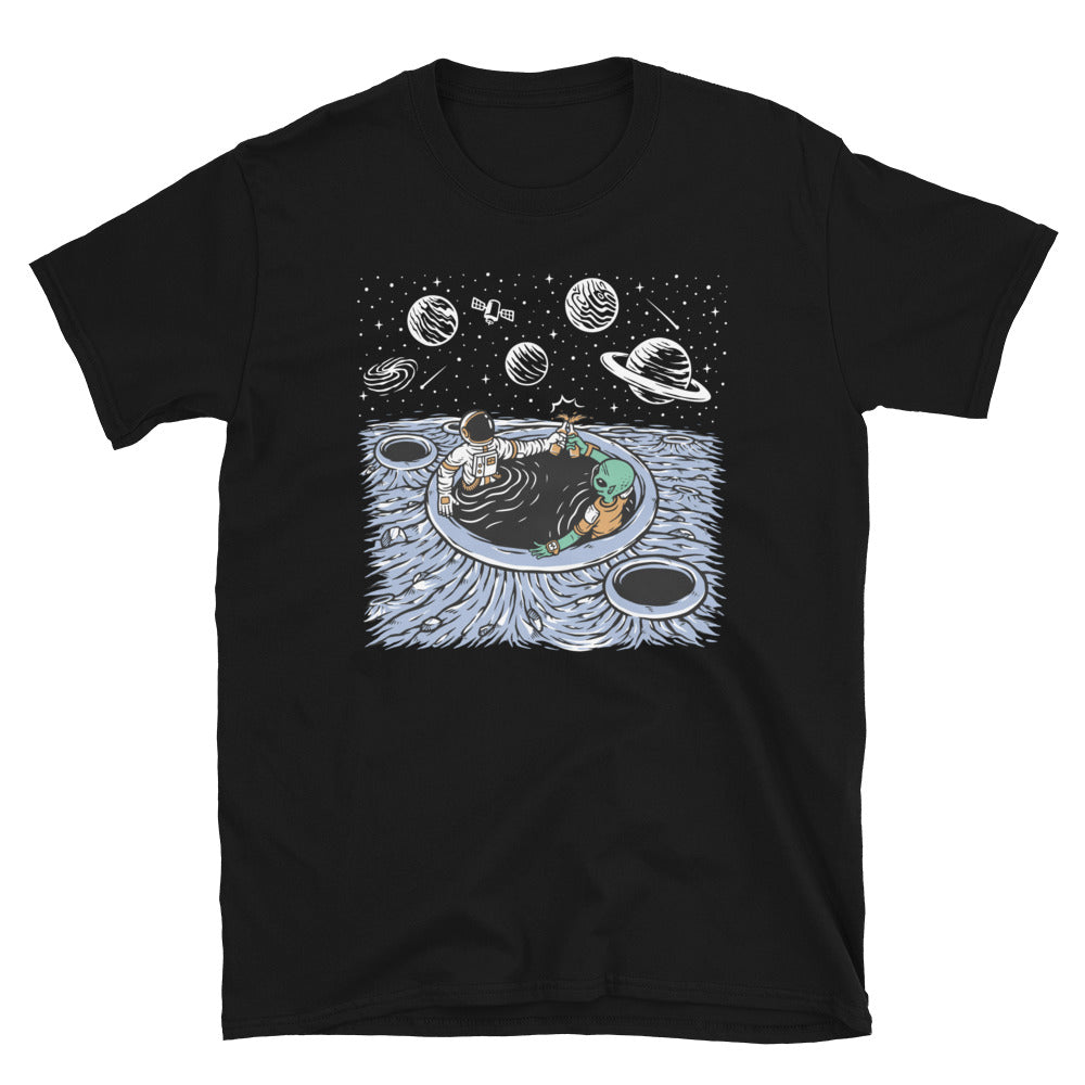 Astronaut and Alien Relaxing, chilling in a Moon crater - Fit Unisex Softstyle T-Shirt