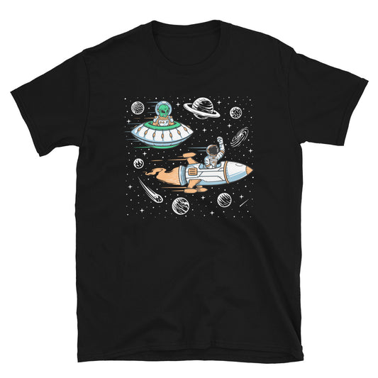 Astronaut and Alien Space Racing - Fit Unisex Softstyle T-Shirt