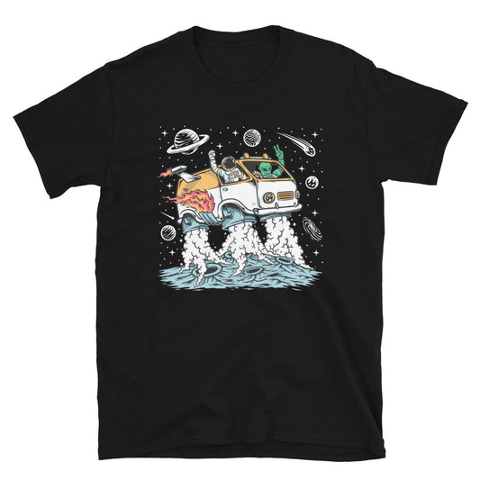 Astronaut & Alien having fun Driving a Space Hover Car - Fit Unisex Softstyle T-Shirt