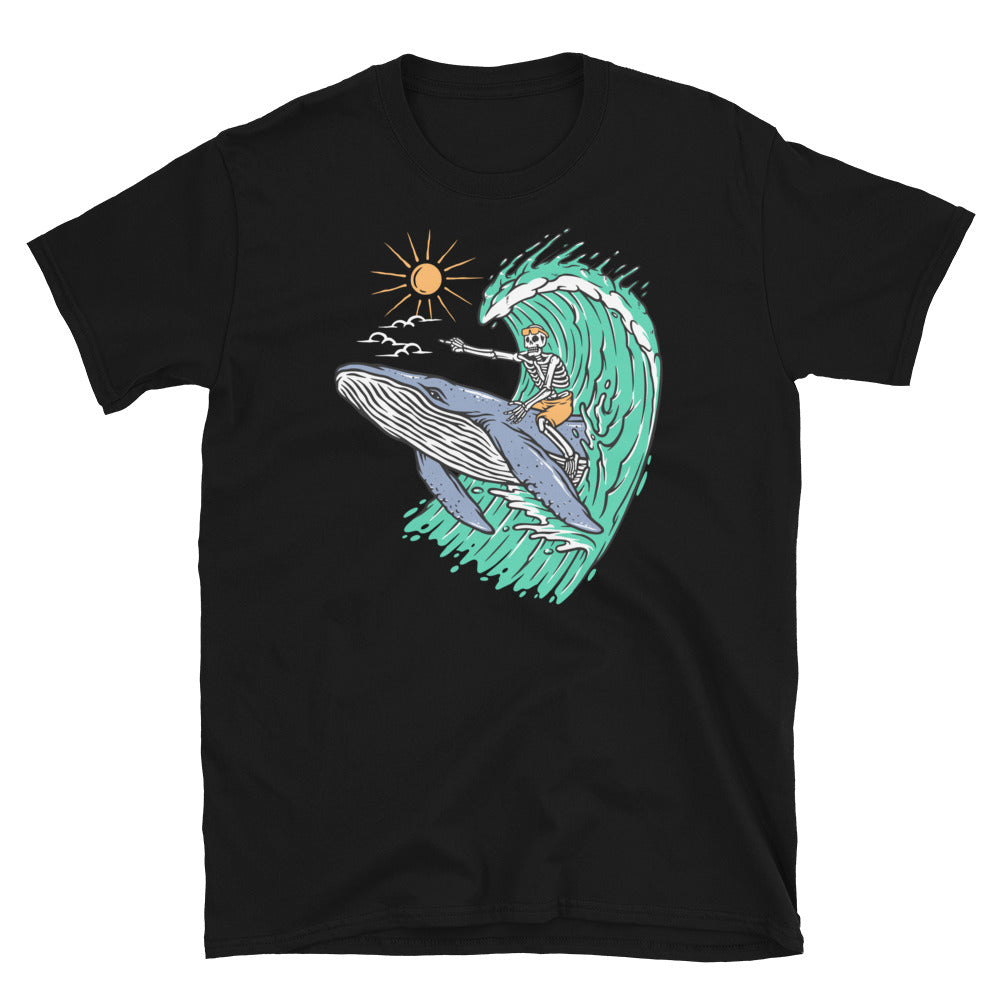 Adventure, Skeleton Riding a Whale - Fit Unisex Softstyle T-Shirt