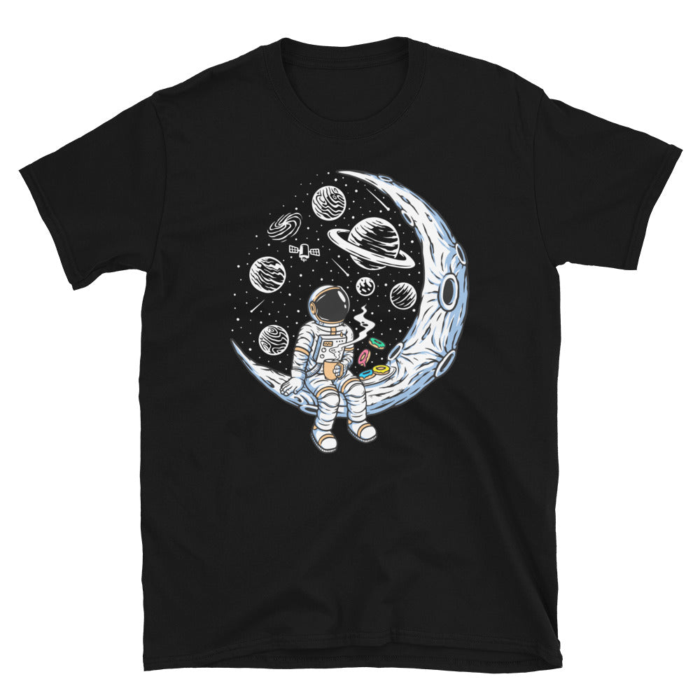 Astronauts Enjoy Coffee and Donuts on the Moon - Fit Unisex Softstyle T-Shirt