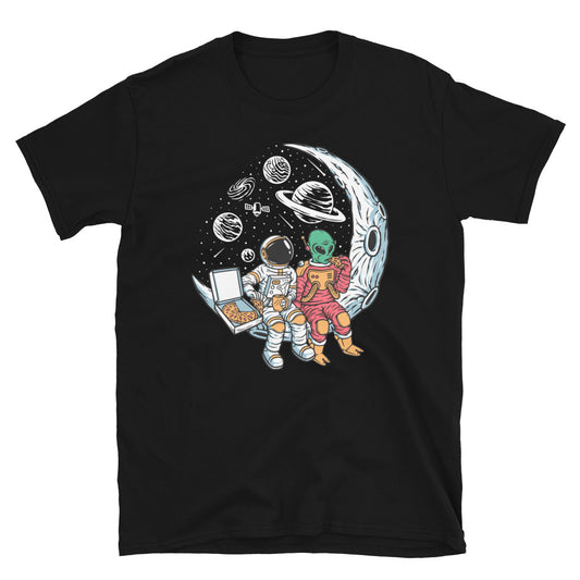 Astronaut and Alien Chill Together on the Moon - Fit Unisex Softstyle T-Shirt