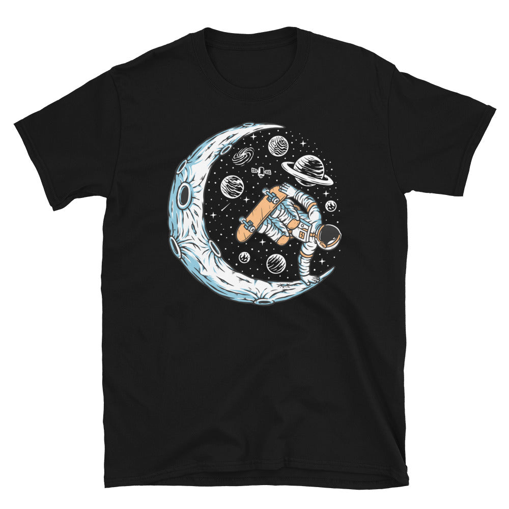 Astronaut Skateboarding on the Moon - Fit Unisex Softstyle T-Shirt