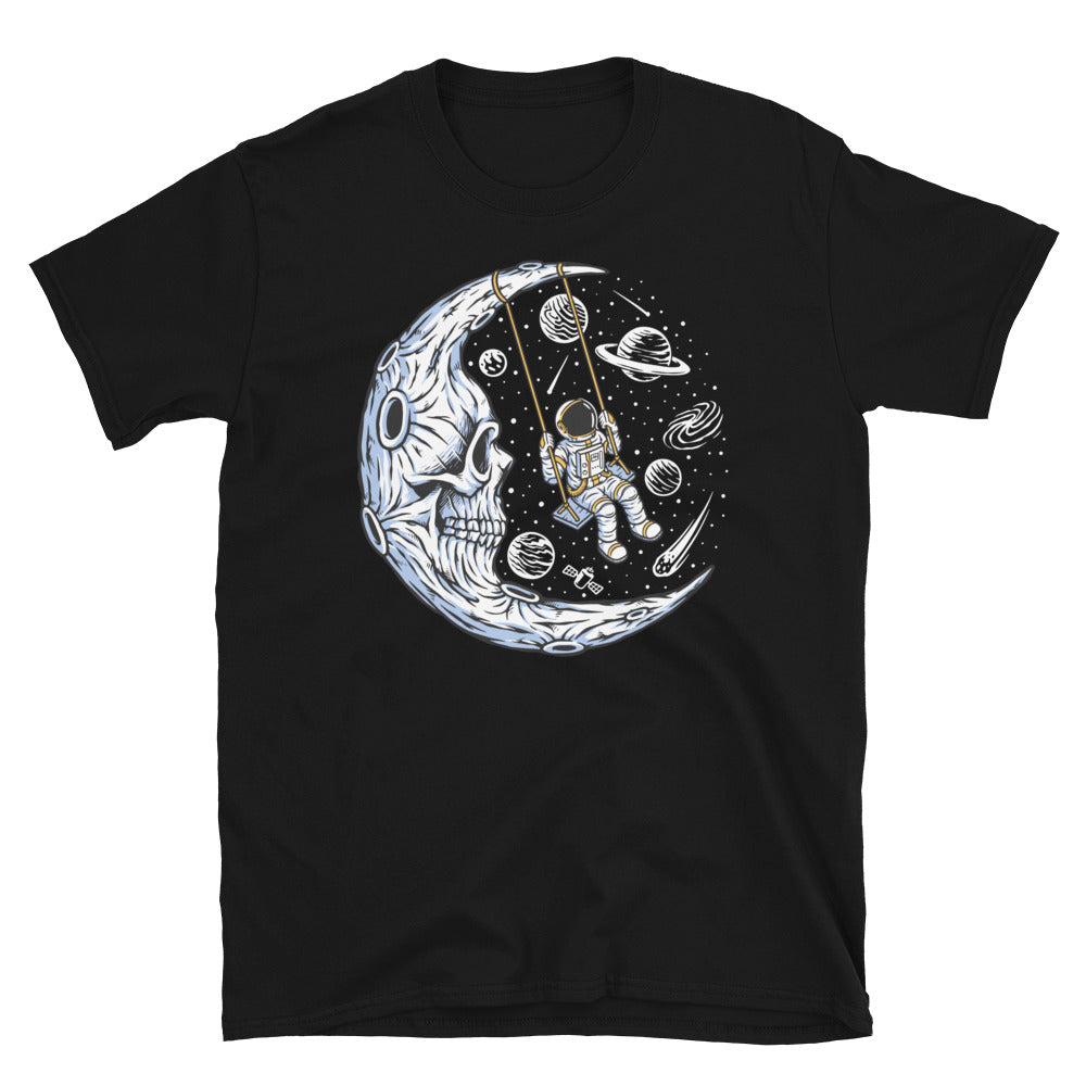 Astronaut Playing Swing on Skull Moon - Fit Unisex Softstyle T-Shirt