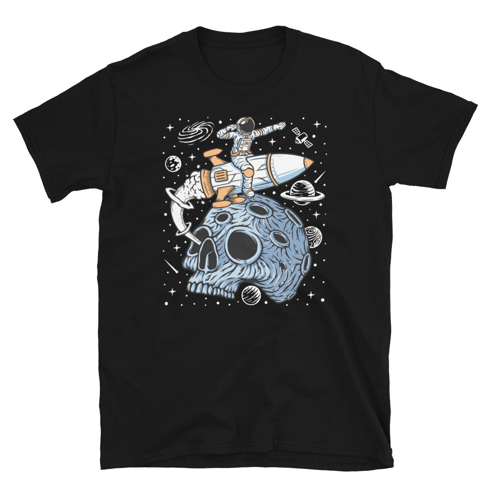 Astronaut Leave Planet Skull with Rocket - Fit Unisex Softstyle T-Shirt