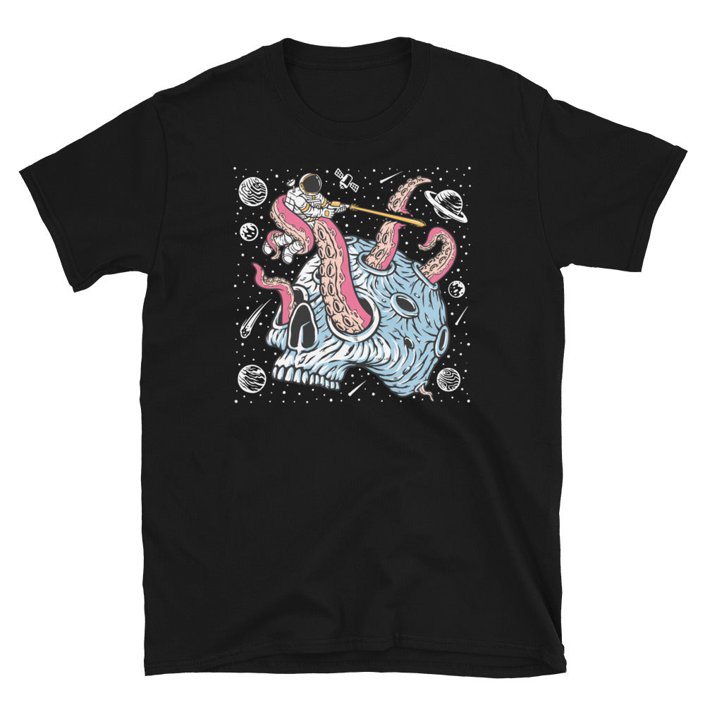 Astronaut Attacked by Monsters on Skull Planet - Fit Unisex Softstyle T-Shirt