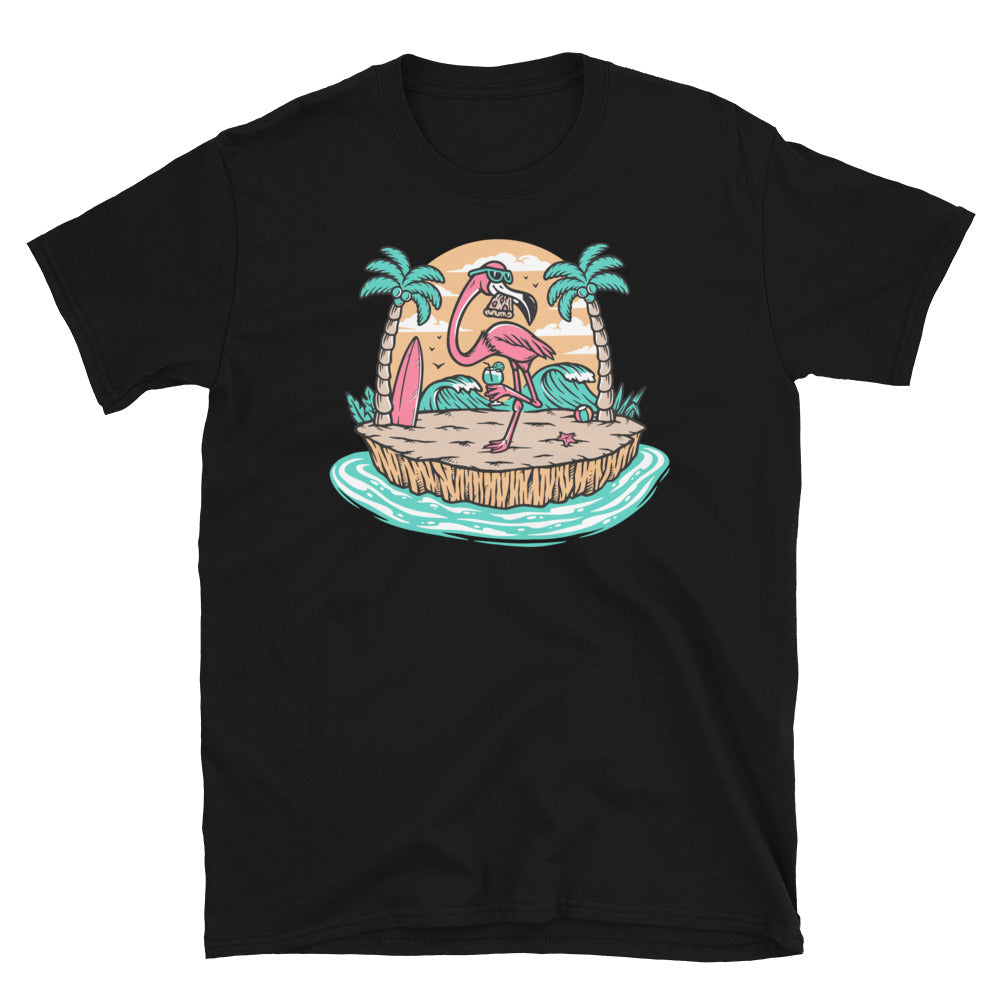 Beautiful Flamingo on the Beach - Fit Unisex Softstyle T-Shirt