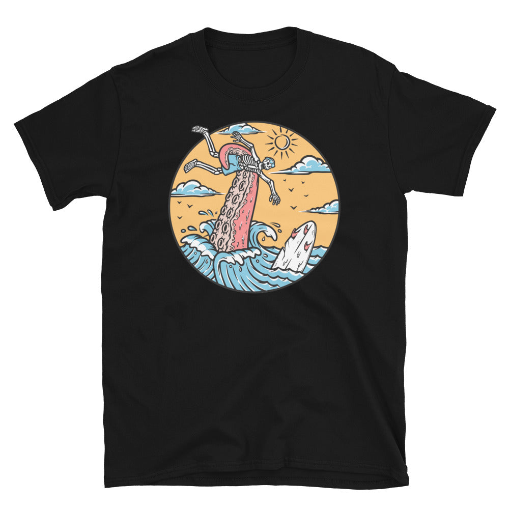 Octopus attacks surfers in the sea Fit Unisex Softstyle T-Shirt