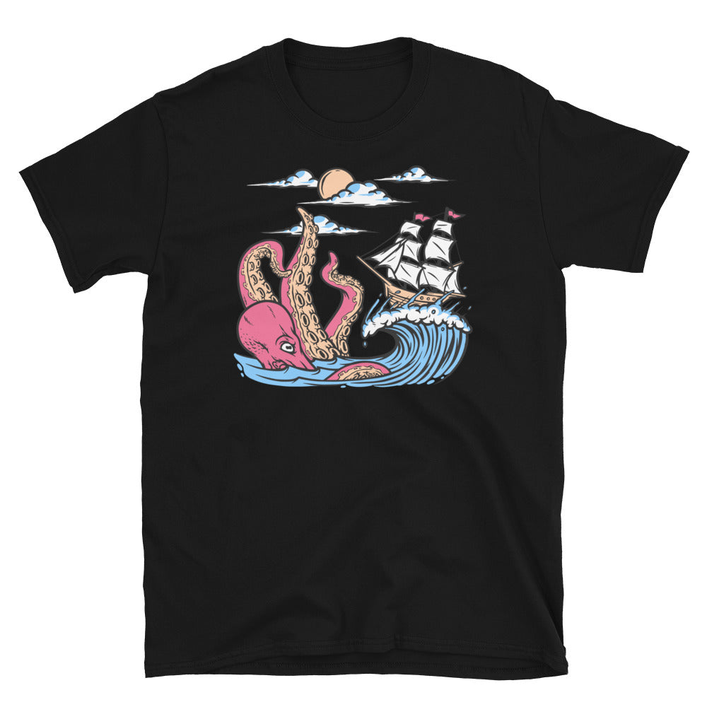 Octopus and sailing ship Fit Unisex Softstyle T-Shirt